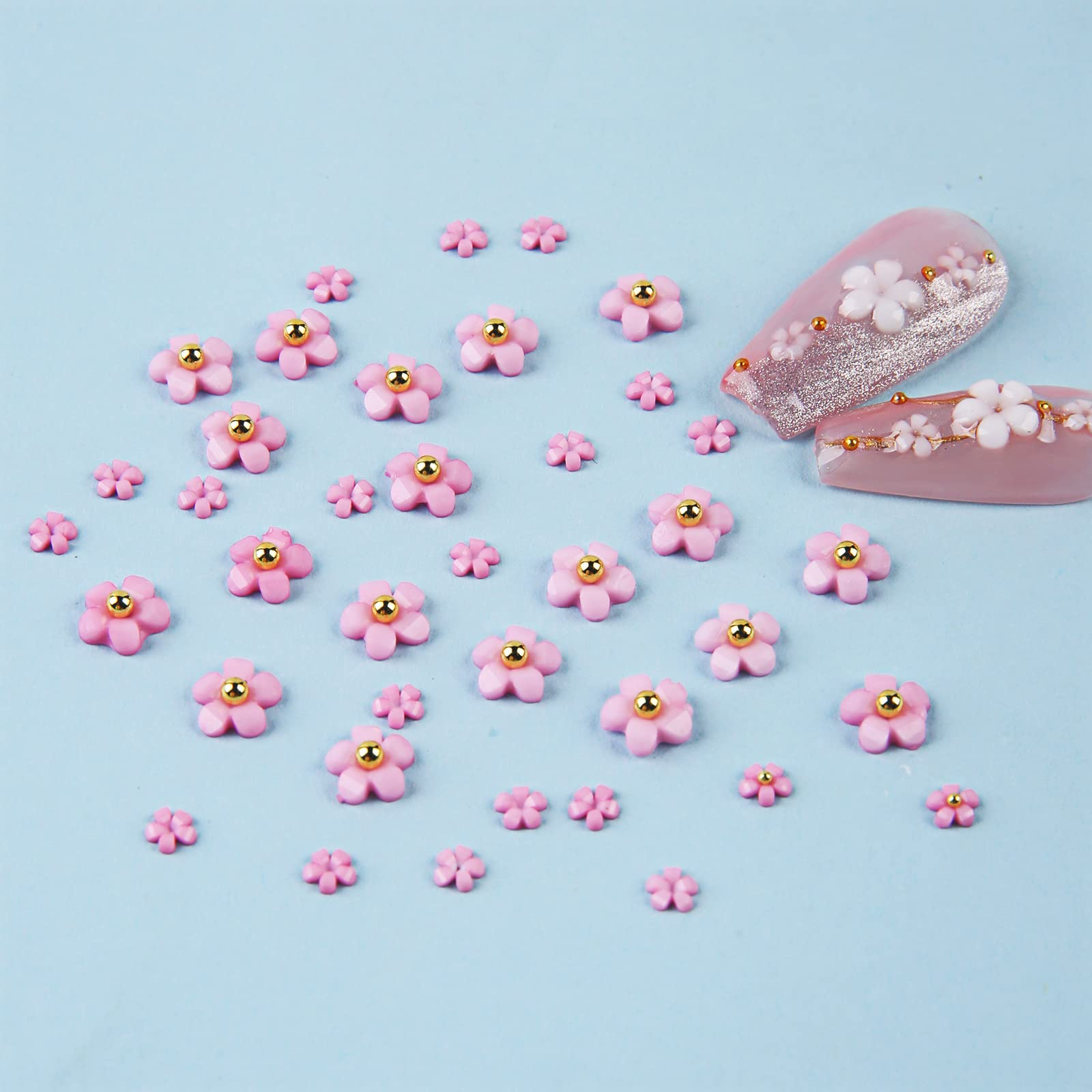 3D Flower Nail Charms - 6 Color Acrylic Nail Rhinestones with Gold Sliver Pearl for Spring Nail Art DIY (Blue Flower) | Perfect for Wedding, Party, and Salon Nail Designs