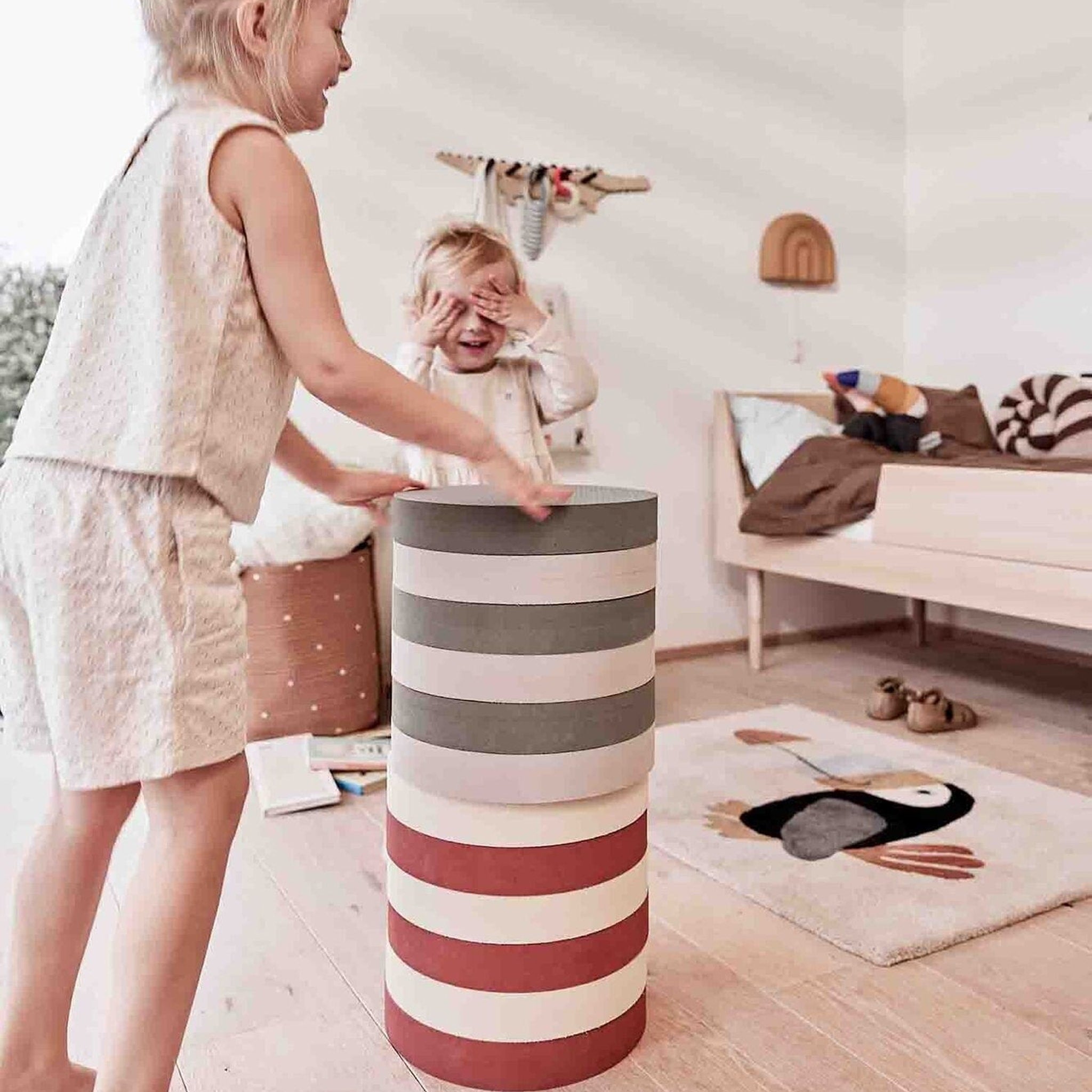 OYOY Iro Foam Stacking Stool - Lightweight & Durable Kids Furniture, Olive/Clay Color - Perfect for Playrooms, Classrooms & Indoor/Outdoor Use