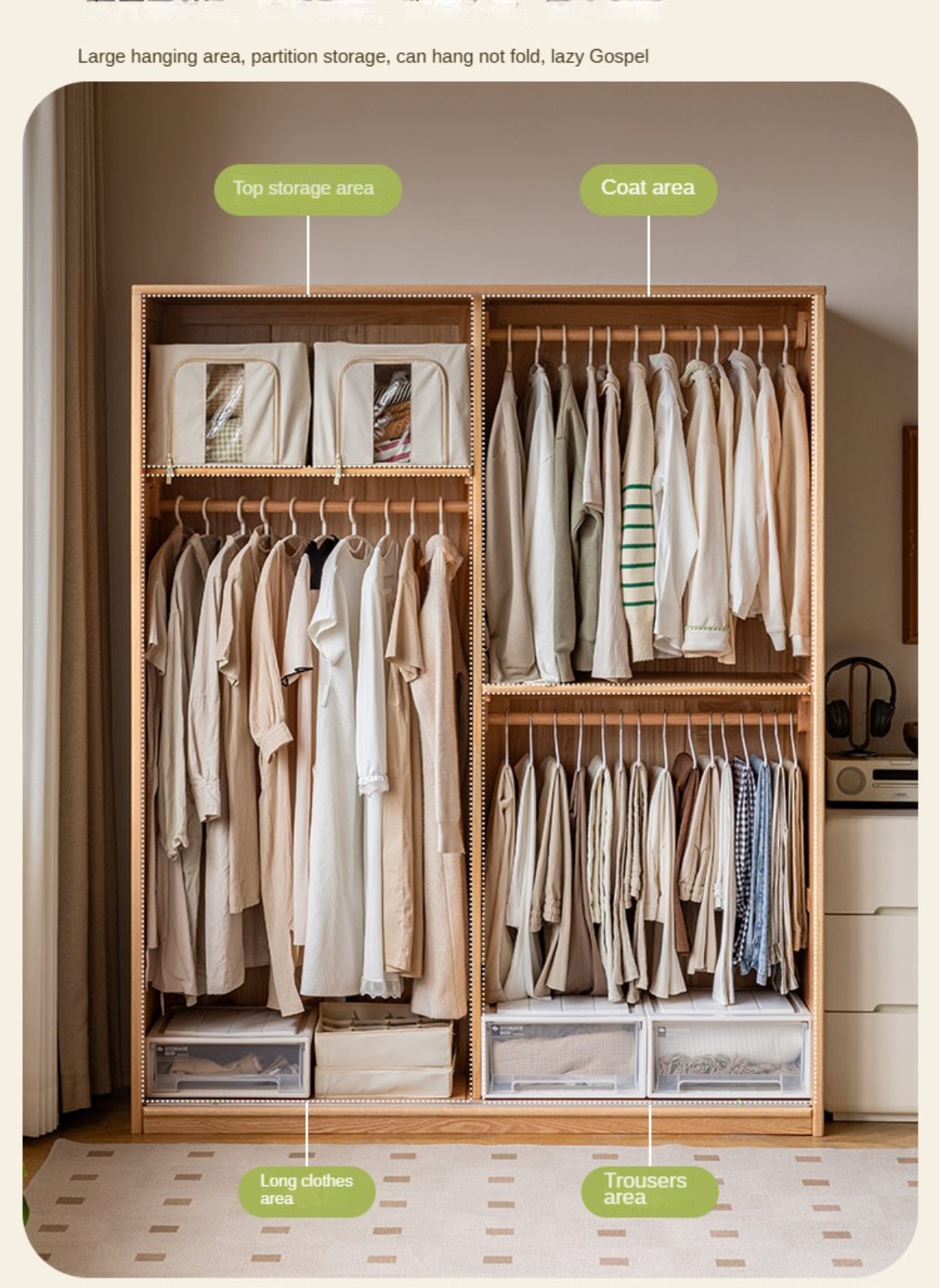 Solid Oak Wood Sliding Door Wardrobe Closet - Modern Storage Solution for Bedroom, Living Room & Office Organization