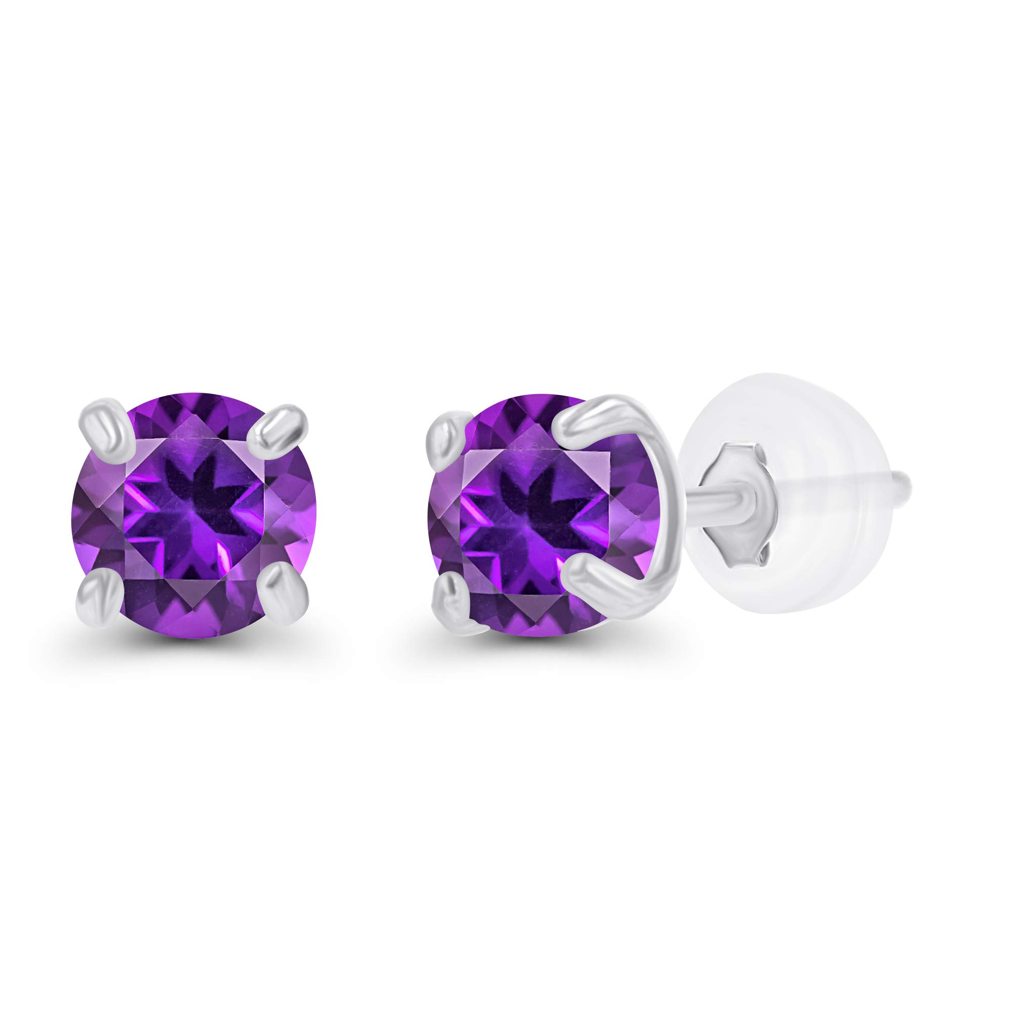 DECADENCE 14K Solid Rose Gold 3mm Round Natural Purple Rose De France February Birthstone Stud Earrings for Women | Valentine's Day Gift, Anniversary Present, Birthday Jewelry