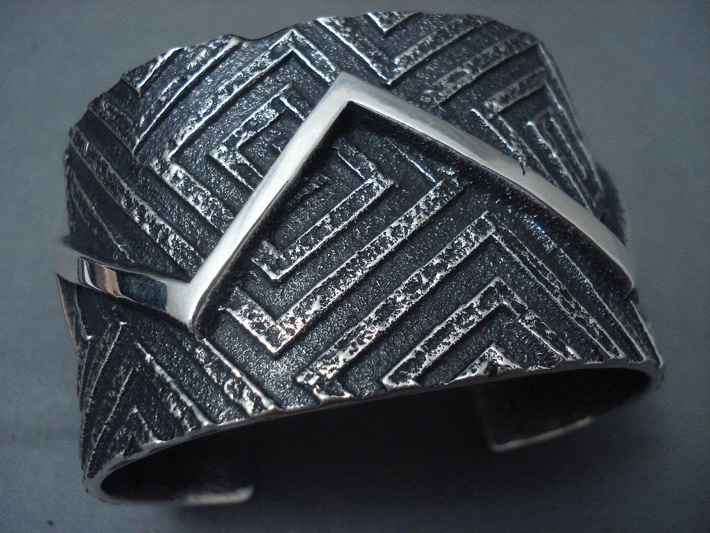 128 Gram Aaron Anderson Zig Zag Tufa Cast Navajo Sterling Silver Native American Jewelry Bracelet - Handmade Tribal Art for Women & Men, Perfect for Weddings, Powwows & Southwest Fashion