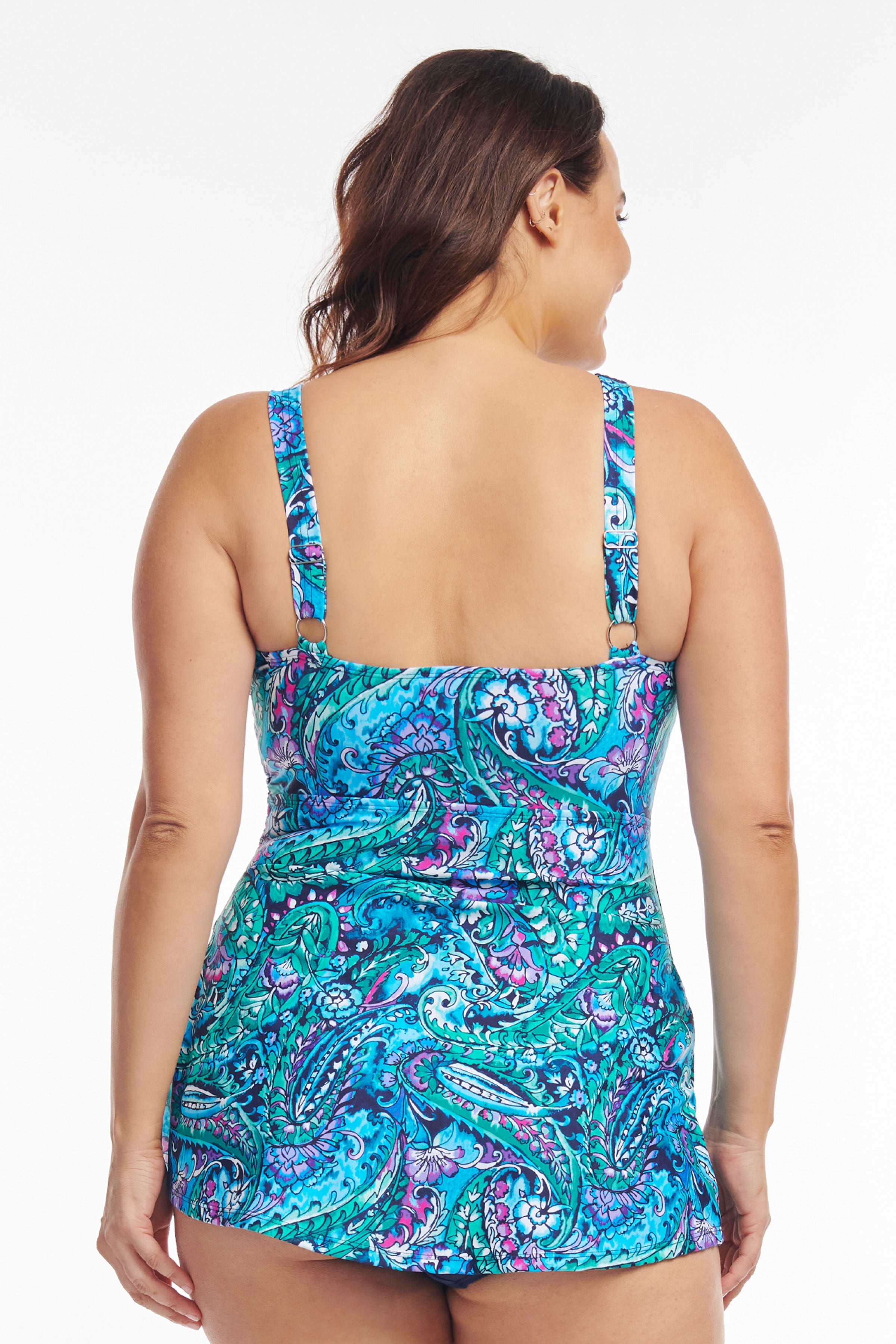 Plus Size Wrap Swim Dress One Piece - Flattering Swimwear with Sea Breeze Paisley Print for Women | Beach Vacation, Pool Party, Summer Getaway