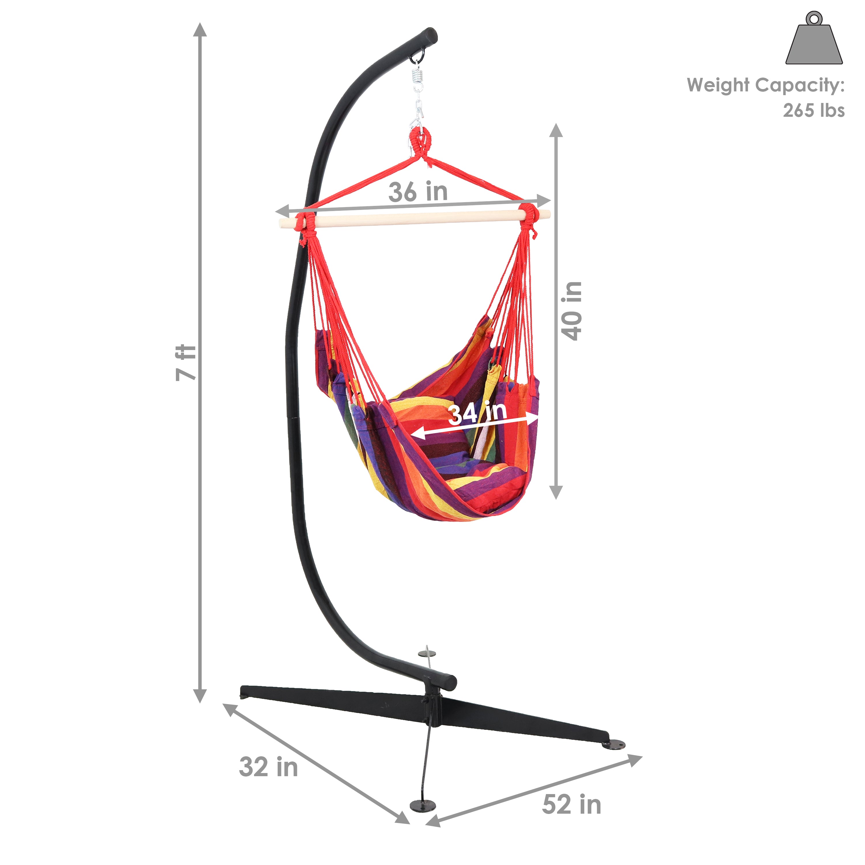 Sunnydaze Outdoor Hanging Hammock Chair with C Stand - Heavy Duty Cotton Rope Swing Seat for Patio, Garden, Backyard & Porch Relaxation