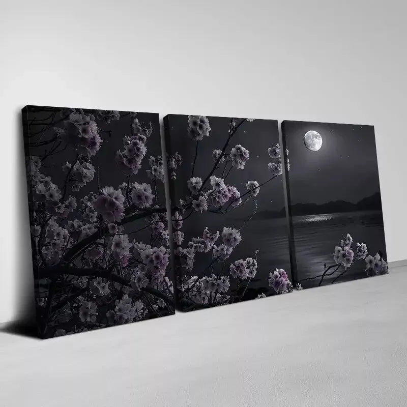 Floral Bliss by the Lake & Moon View Wall Art Set - 3 Piece Framed Canvas Prints 50x70cm - High Quality Australian Made Wall Decor - Perfect for Living Room, Bedroom & Office Decor