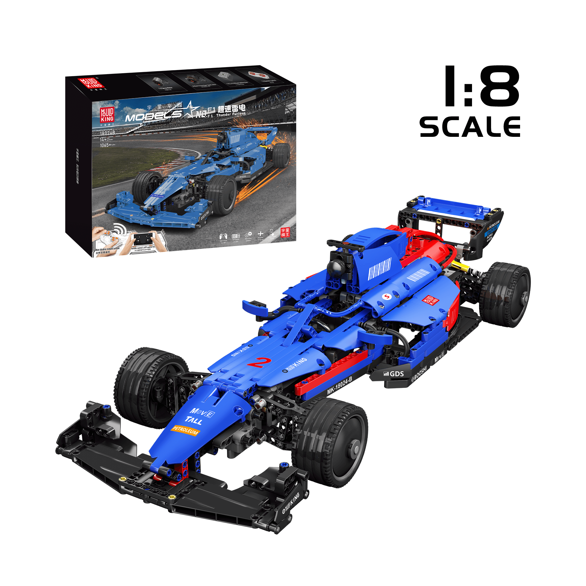 MOULD KING 18024A/B RC Formula Race Car Building Set - 1,065 PCS STEM Toy for Kids & Adults | Remote Control Racing Car for Indoor & Outdoor Play