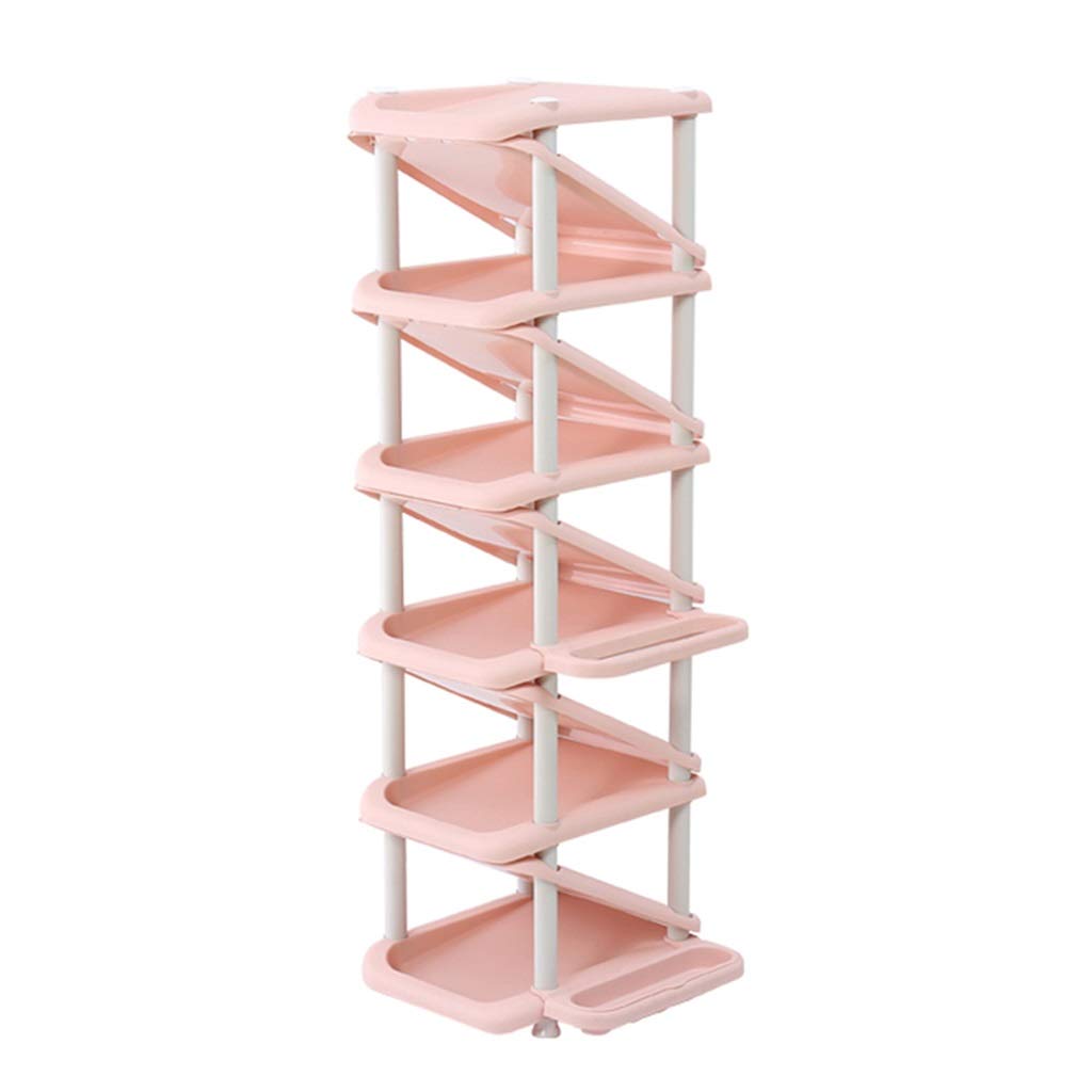 LEI789LL 5-Tier Plastic Shoe Rack - Z-Shaped Space Saving Shoe Organizer with Large Capacity for Home & Entryway Storage - Pink (Perfect for Small Apartments, Closets & Mudrooms)