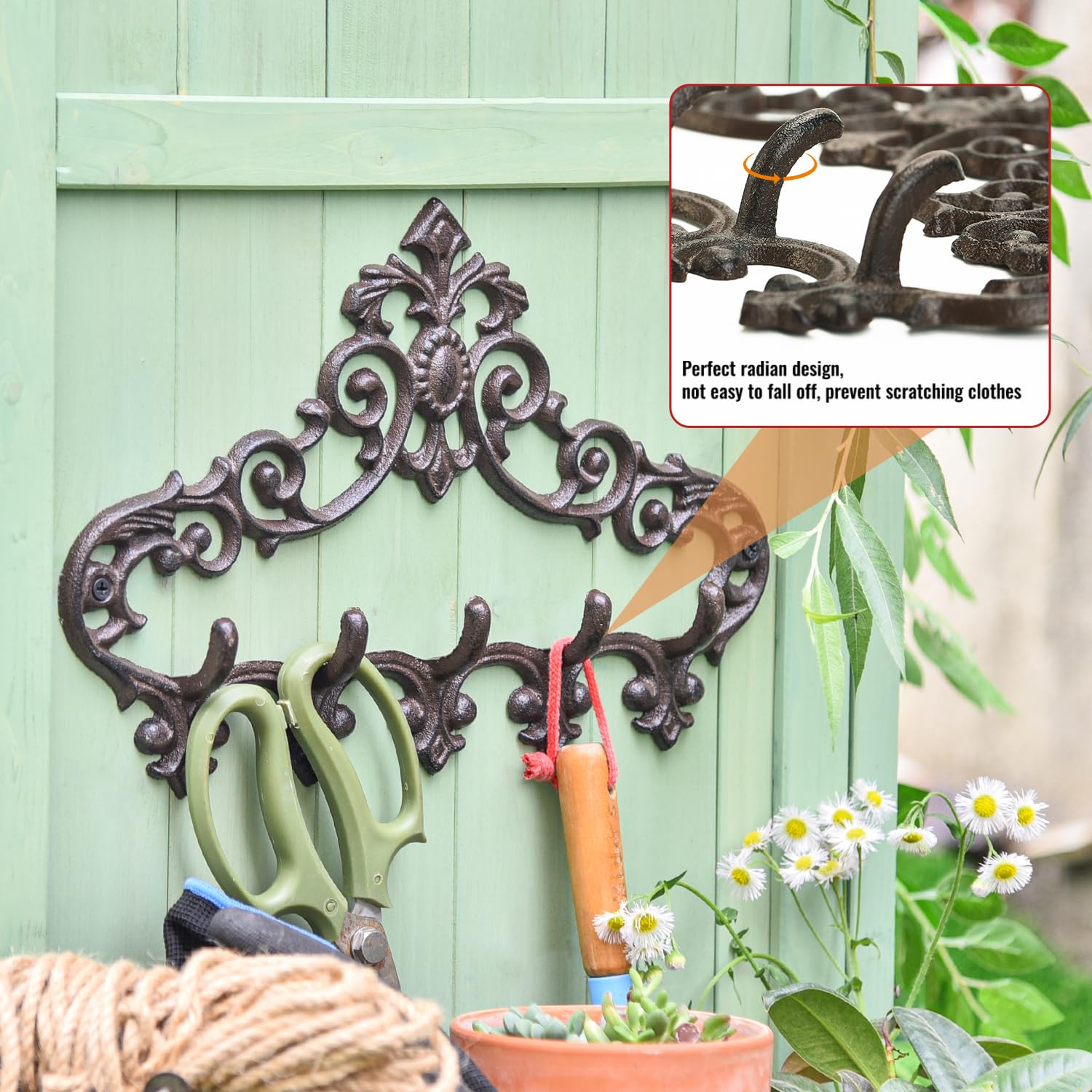 5-Hook Sungmor Cast Iron Wall Hanger - Rustic Coat & Key Organizer with Decorative Pattern - Perfect for Entryway, Mudroom & Bedroom Storage
