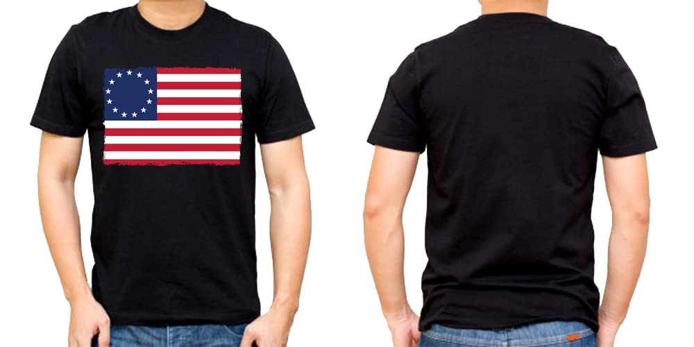 Vintage Betsy Ross 13 Stars USA Flag T-Shirt - Black American Revolution Patriotic Tee for Men & Women | Perfect for 4th of July, Historical Reenactments & Patriotic Events