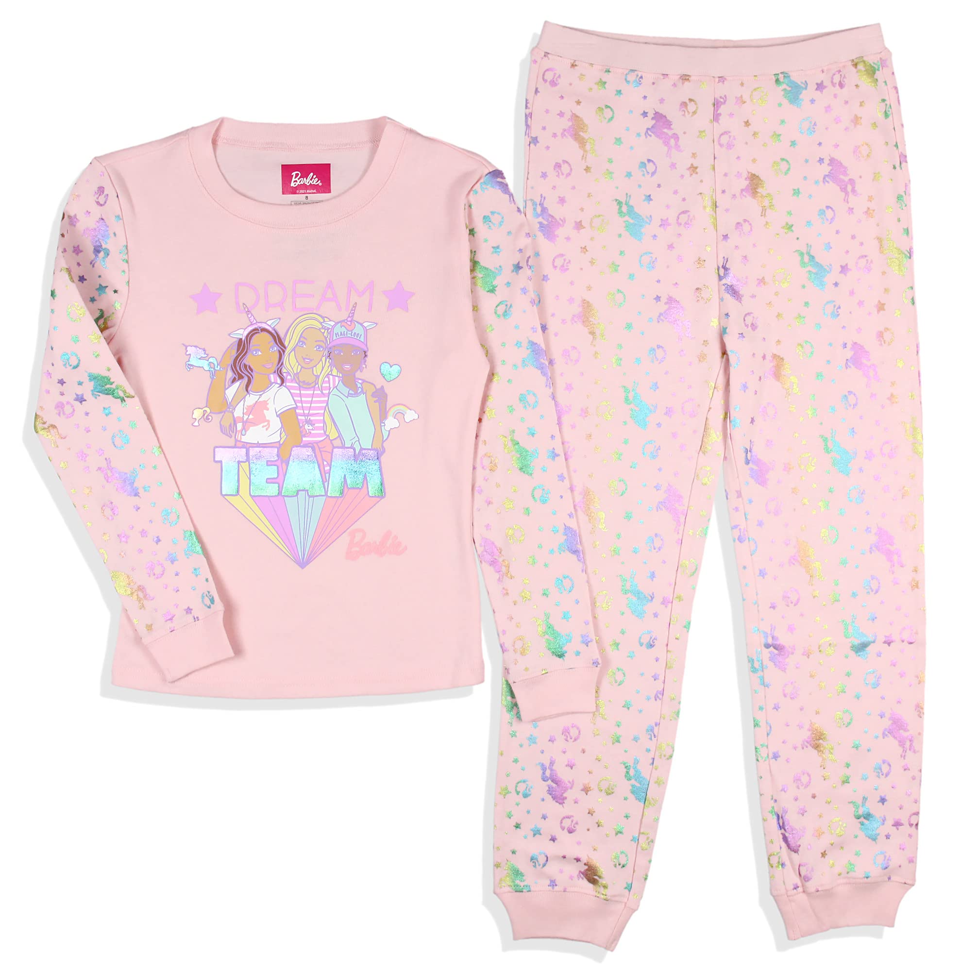 Barbie Dream Team Unicorn Pajama Set for Girls - Soft Sleepwear with Best Friend Theme | Perfect for Sleepovers, Birthday Gifts & Playtime