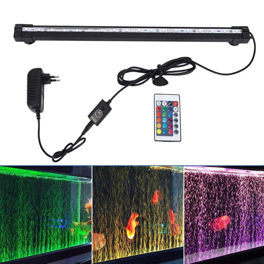 Submersible LED Aquarium Light with Remote Control & Air Bubbles - 102cm Fish Tank Lighting for Freshwater/Saltwater (UK/EU/US Plug) - Perfect for Home Aquariums & Decorative Water Features