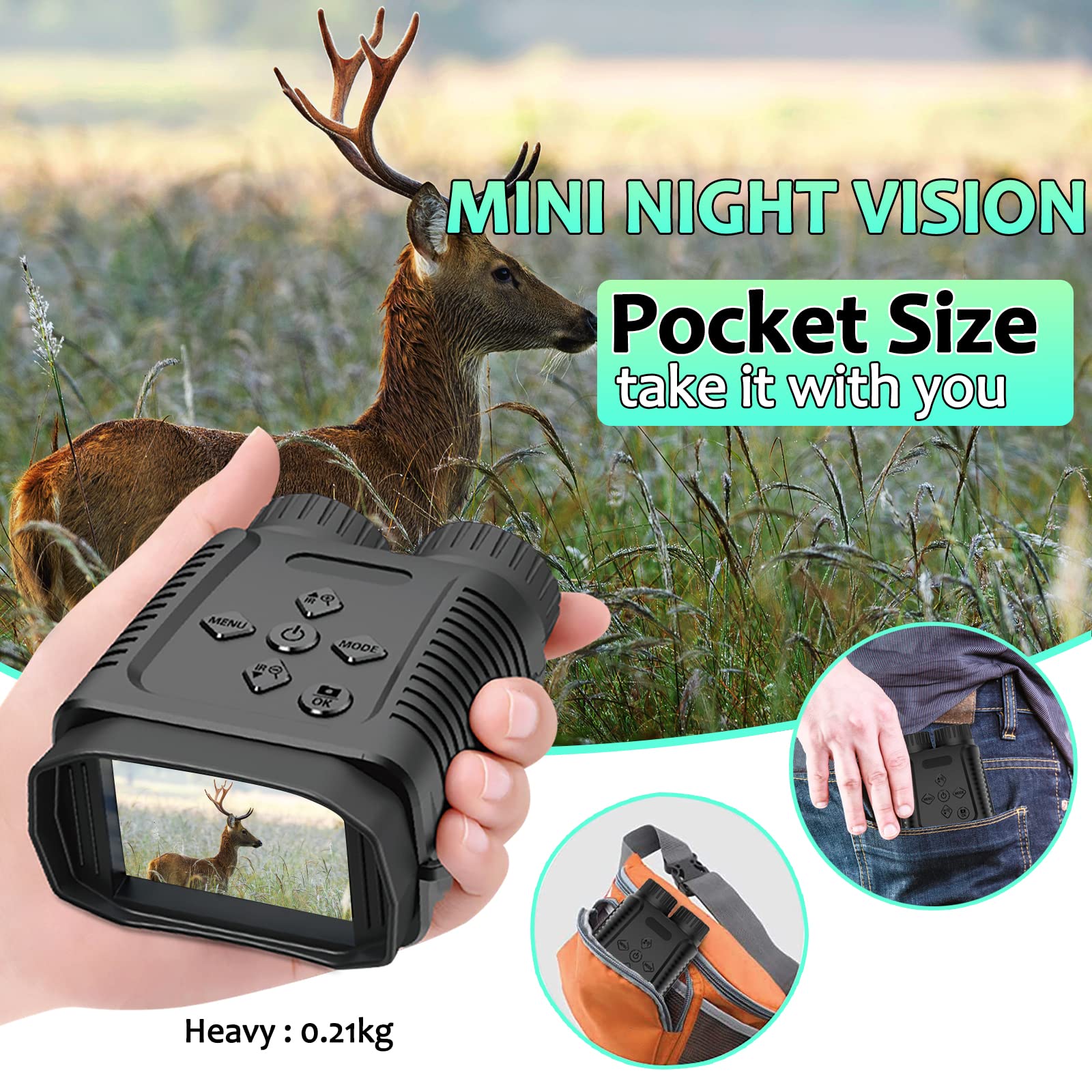 Mini Night Vision Goggles with 1080P HD & 12MP Starlight Camera - 300M Long Range, 2.4