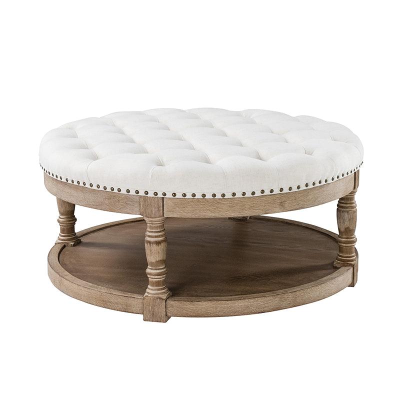 Danilynn Tufted Round Cocktail Ottoman Coffee Table - Stylish Footrest & Side Table for Living Room, Bedroom & Lounge Areas