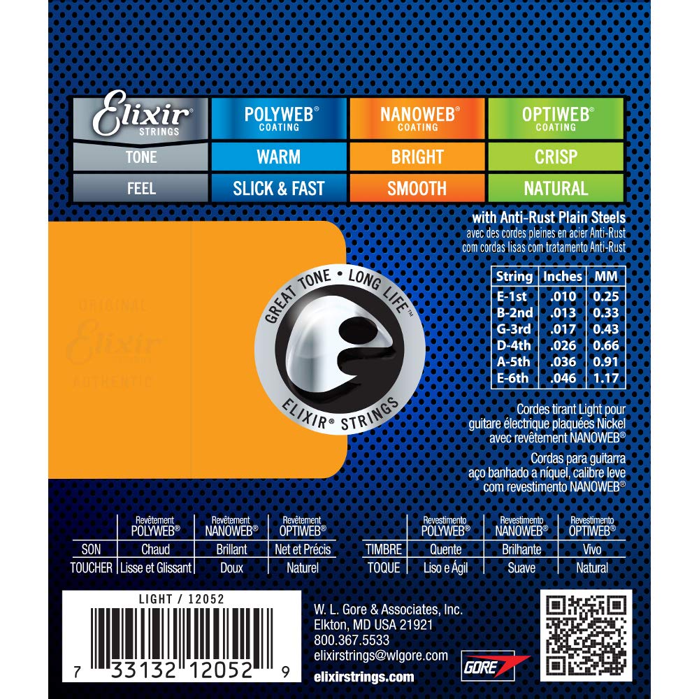 Elixir Nanoweb Electric Guitar Strings 10-46 Light Gauge 3-Pack - Perfect for Rock, Blues & Studio Recording
