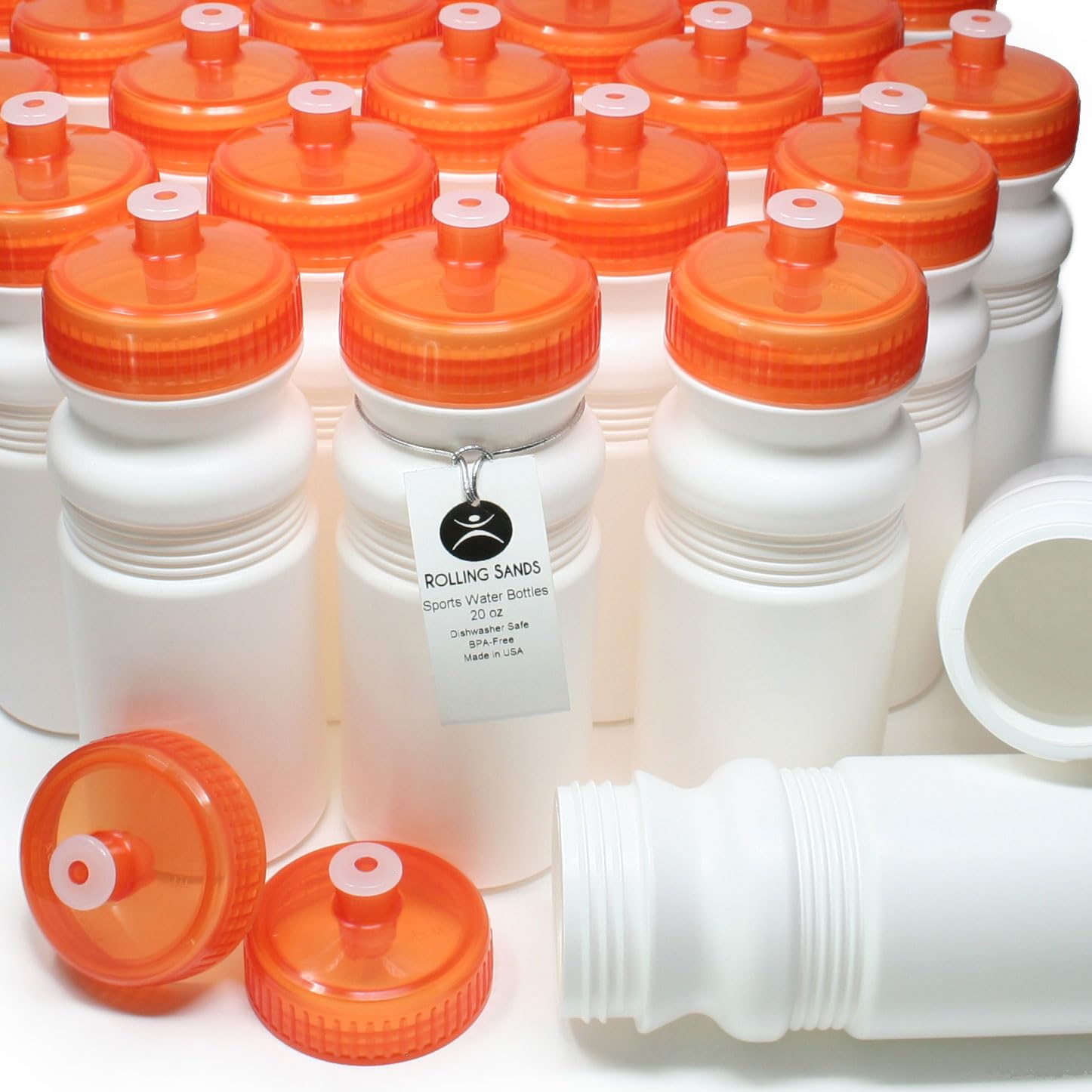 Rolling Sands 20oz BPA-Free Sports Water Bottles 100-Pack | Made in USA | Dishwasher Safe | Ideal for Gyms, Schools & Outdoor Activities