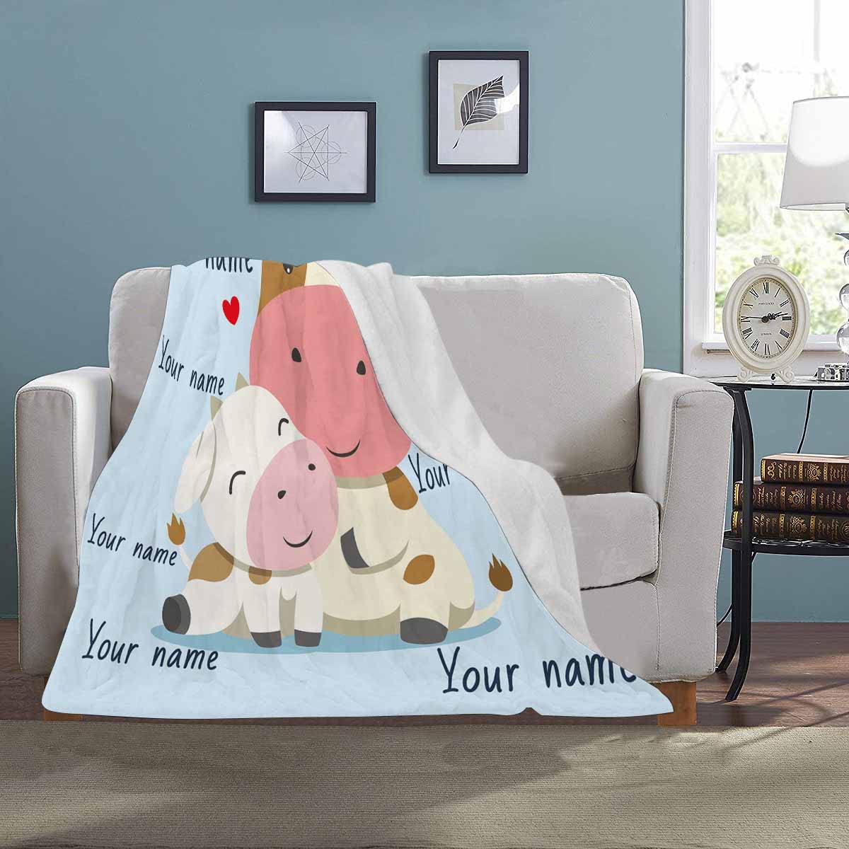 Personalized Cow Blanket with Baby Name - Custom Fleece Throw Blanket for Girls & Boys - Soft Cozy Plush Blanket for Kids Bedroom, Nursery, Couch - Perfect Baby Shower Gift & Birthday Present