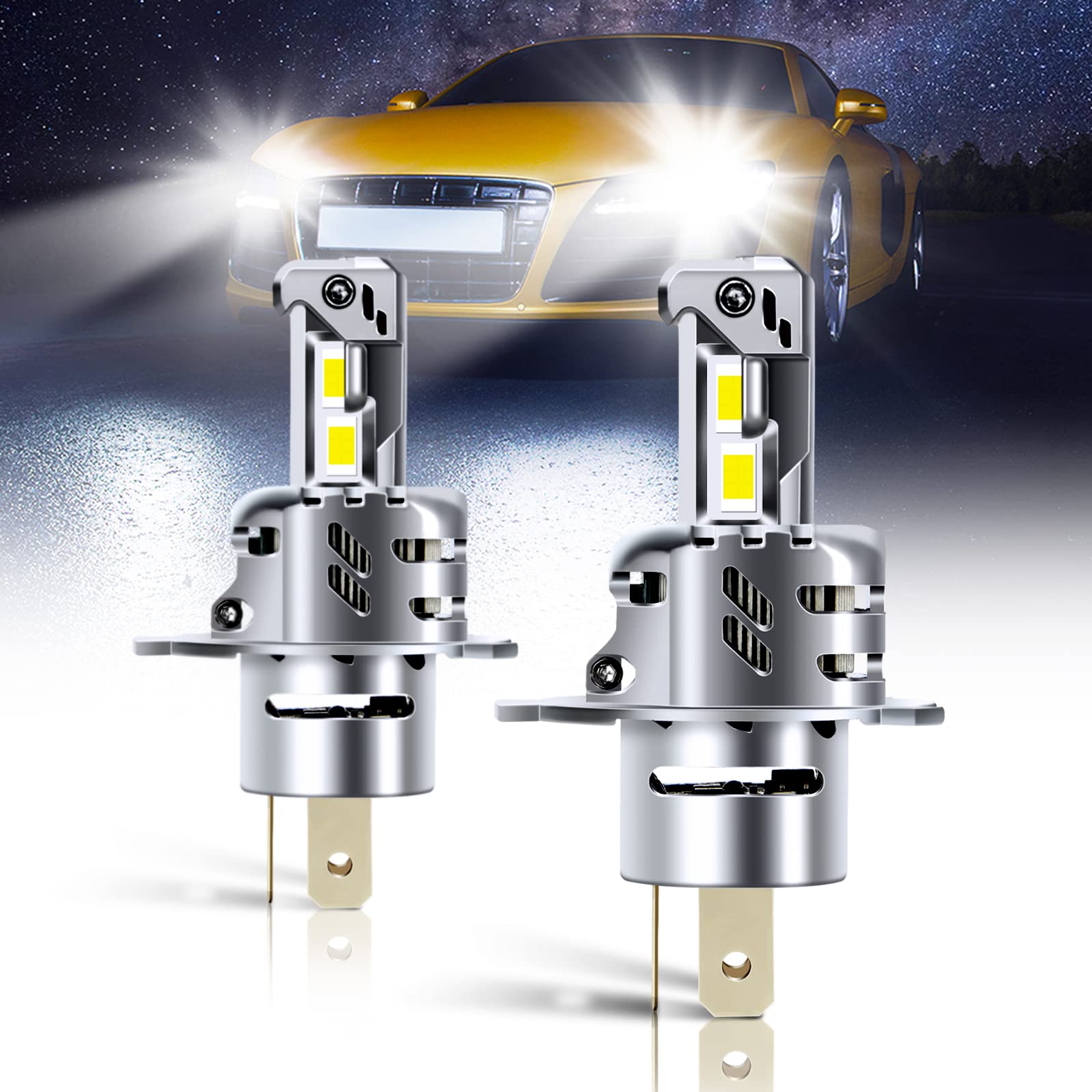 MIRUNNY H4 LED Headlight Bulbs Conversion Kit - 6000K Bright White High/Low Beam 9003 HB2 LED Bulbs for Cars, Trucks, SUVs - Plug & Play Replacement for Projector Headlights (2-Pack, M5 H4) - Perfect for Night Driving, Off-Roading & Enhanced Visibility