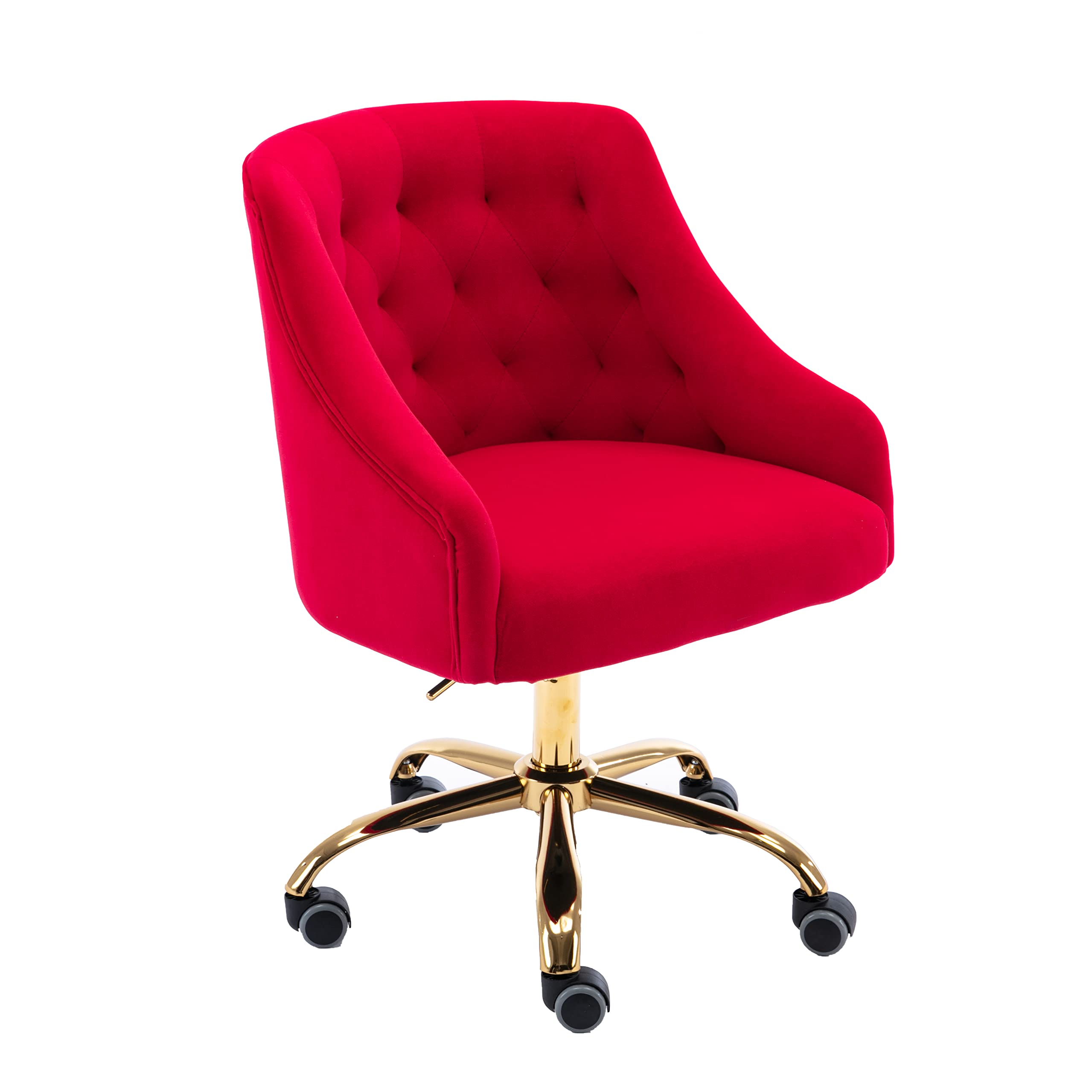 Ergonomic Velvet Swivel Office Chair - Adjustable Height Rolling Desk Chair for Home Office, Makeup Vanity, Living Room & Bedroom - Comfortable Task Chair with Wheels (Red) - Perfect for Remote Work, Gaming & Beauty Routines
