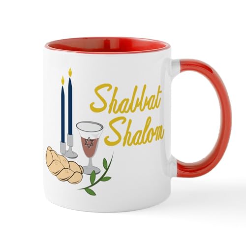 White/Red Inside - Shabbat Shalom Mug
