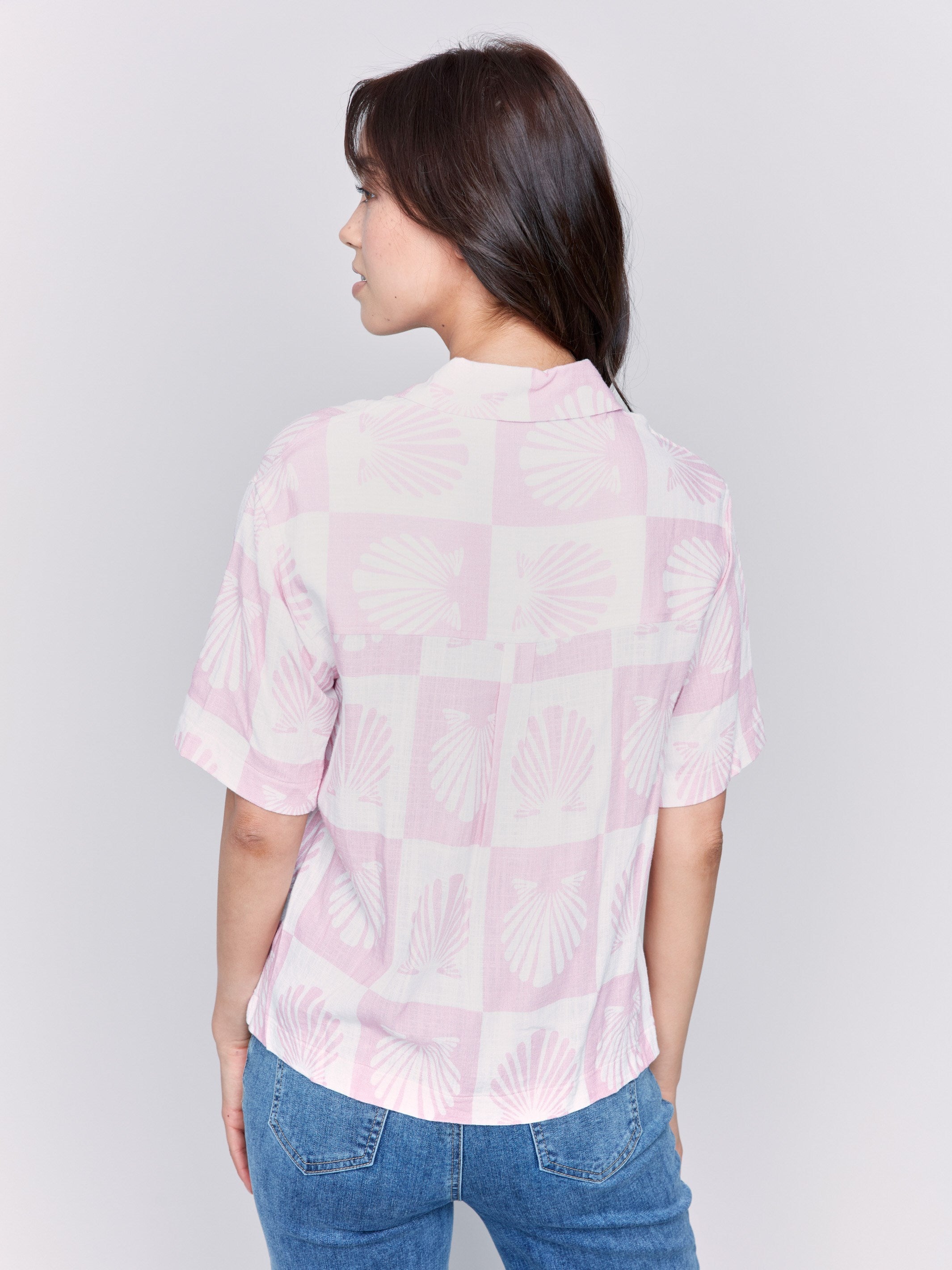 Women's Short Sleeve Printed Linen Blend Blouse - Breathable Summer Top for Casual Outings & Office Wear