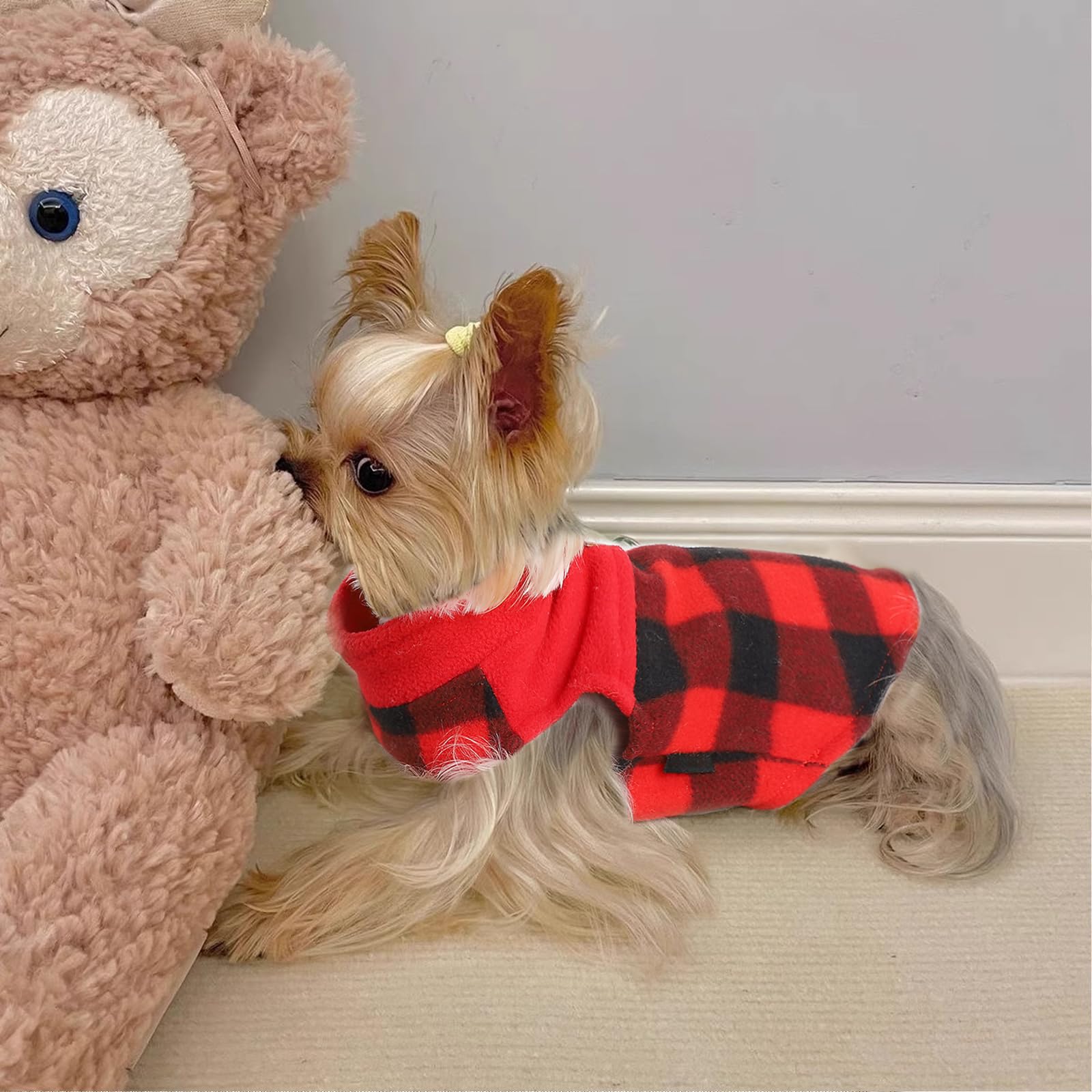 Warm Fleece Dog Sweater Vest for Small Dogs - Winter Dog Jacket for Puppies (XS, Red) - Perfect for Cold Weather Walks & Indoor Comfort