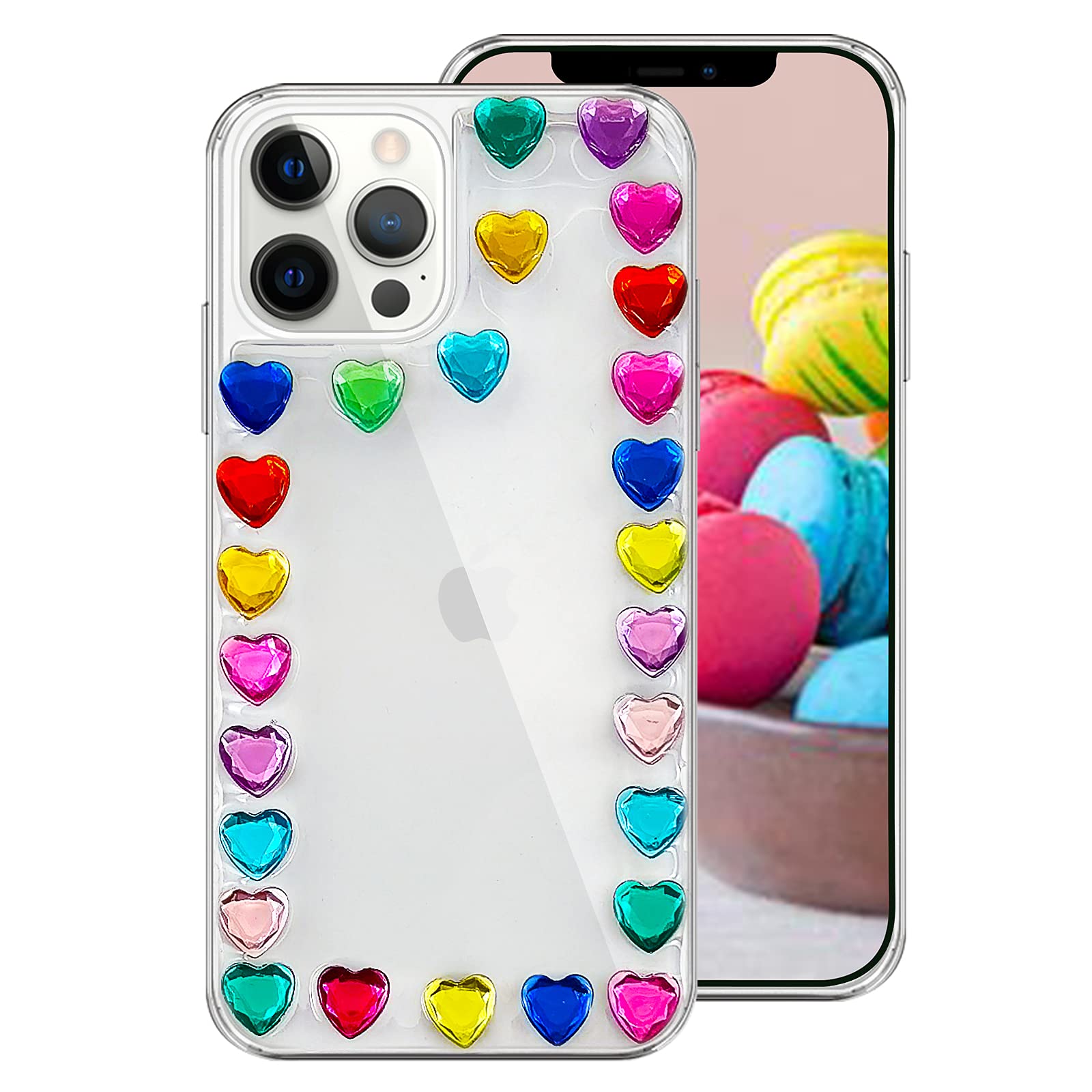 Sparkly Rhinestone Heart iPhone 12 Pro Max Case - Luxury 3D Glitter Bling Phone Cover for Women, Cute Girly Diamond Design with Soft TPU Protection | Perfect Gift for Girlfriends, Wives & Teens (Pink, Gold, Silver) - Great for Parties, Dates & Everyday Glam