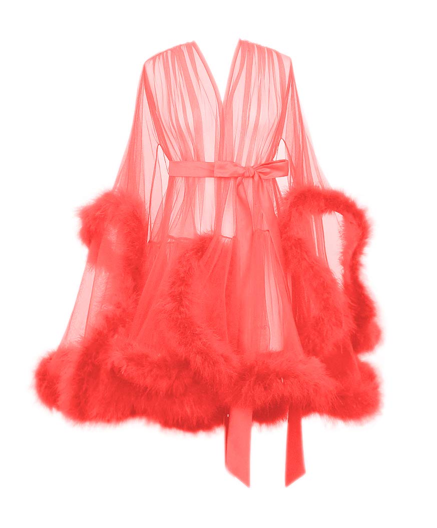 Sexy Feather Bridal Robe - Marabou Tulle Illusion Long Wedding Scarf - Custom Made Lingerie for Bridal Shower, Honeymoon & Boudoir Photography
