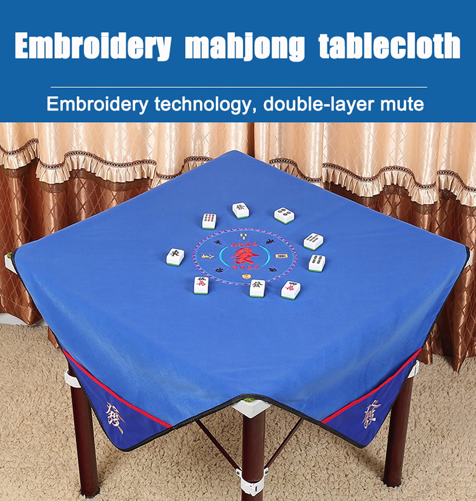 Non-Slip Mahjong Mat - 100x100cm Cyan Table Cover for Poker, Card Games, Board Games & Tile Games - Noise Reducing Table Protector for Game Nights & Family Gatherings