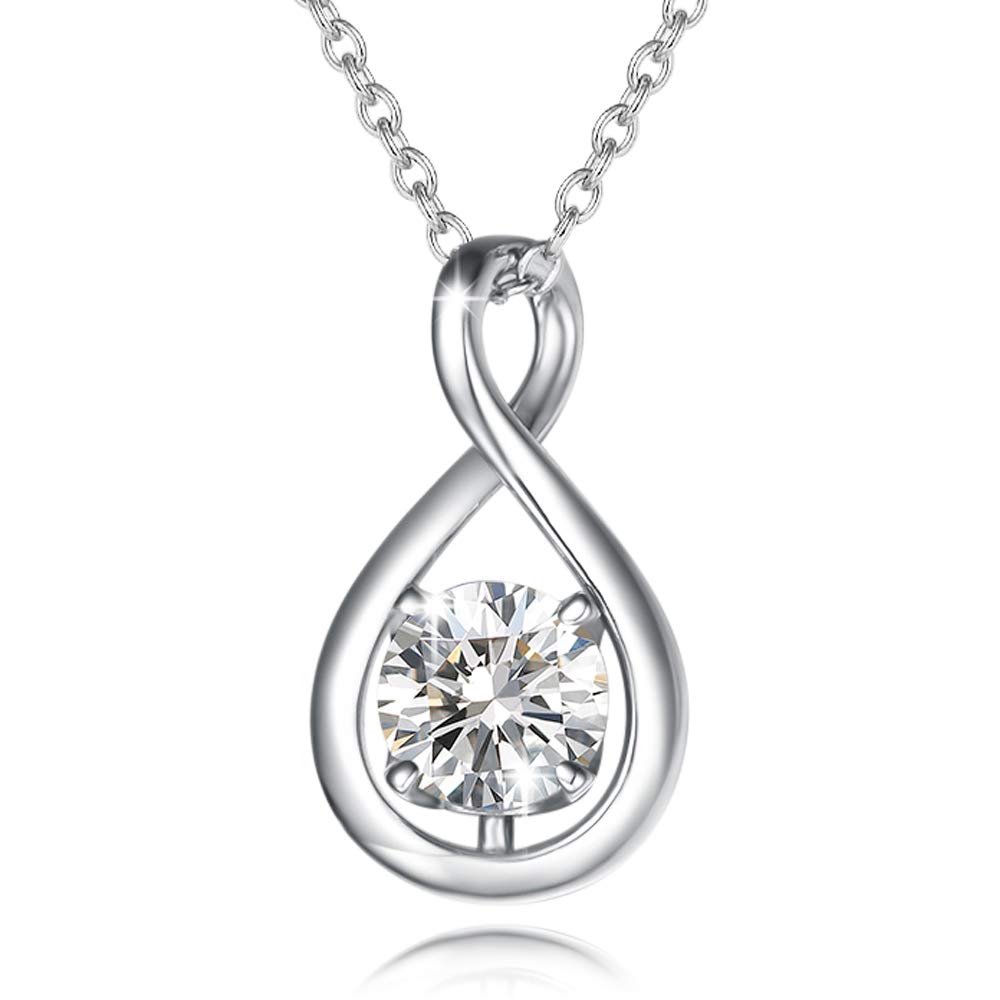 FANCIME Sterling Silver Birthstone Necklace for Women - Dainty Infinity Pendant Fine Jewelry, 16