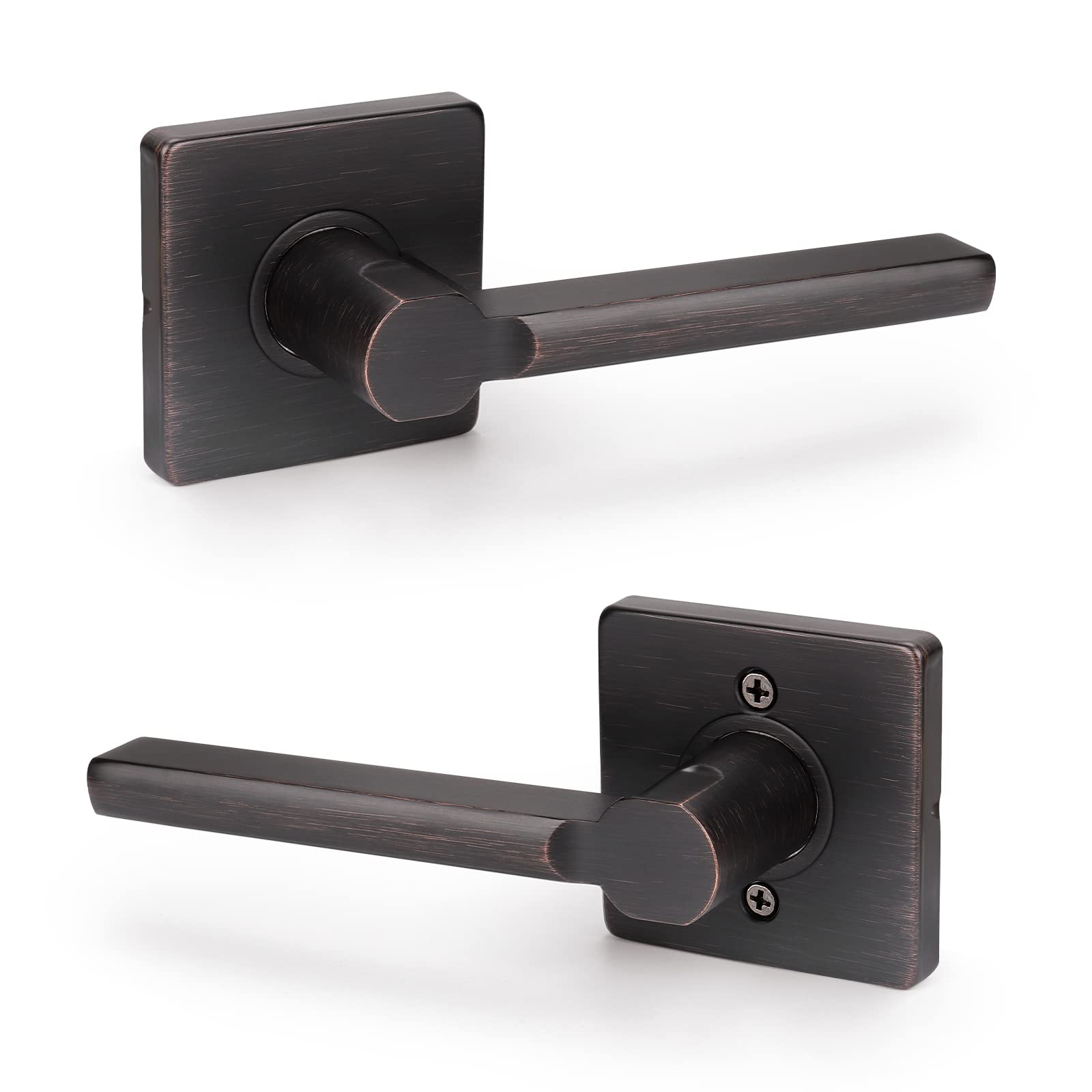 KNOBWELL 6-Pack Modern Square Passage Door Lever Set - Keyless Entry Door Handles for Hall, Closet & Interior Doors - Oil Rubbed Bronze Finish - Reversible for Right/Left Hand Use - Perfect for Home, Office & Commercial Spaces