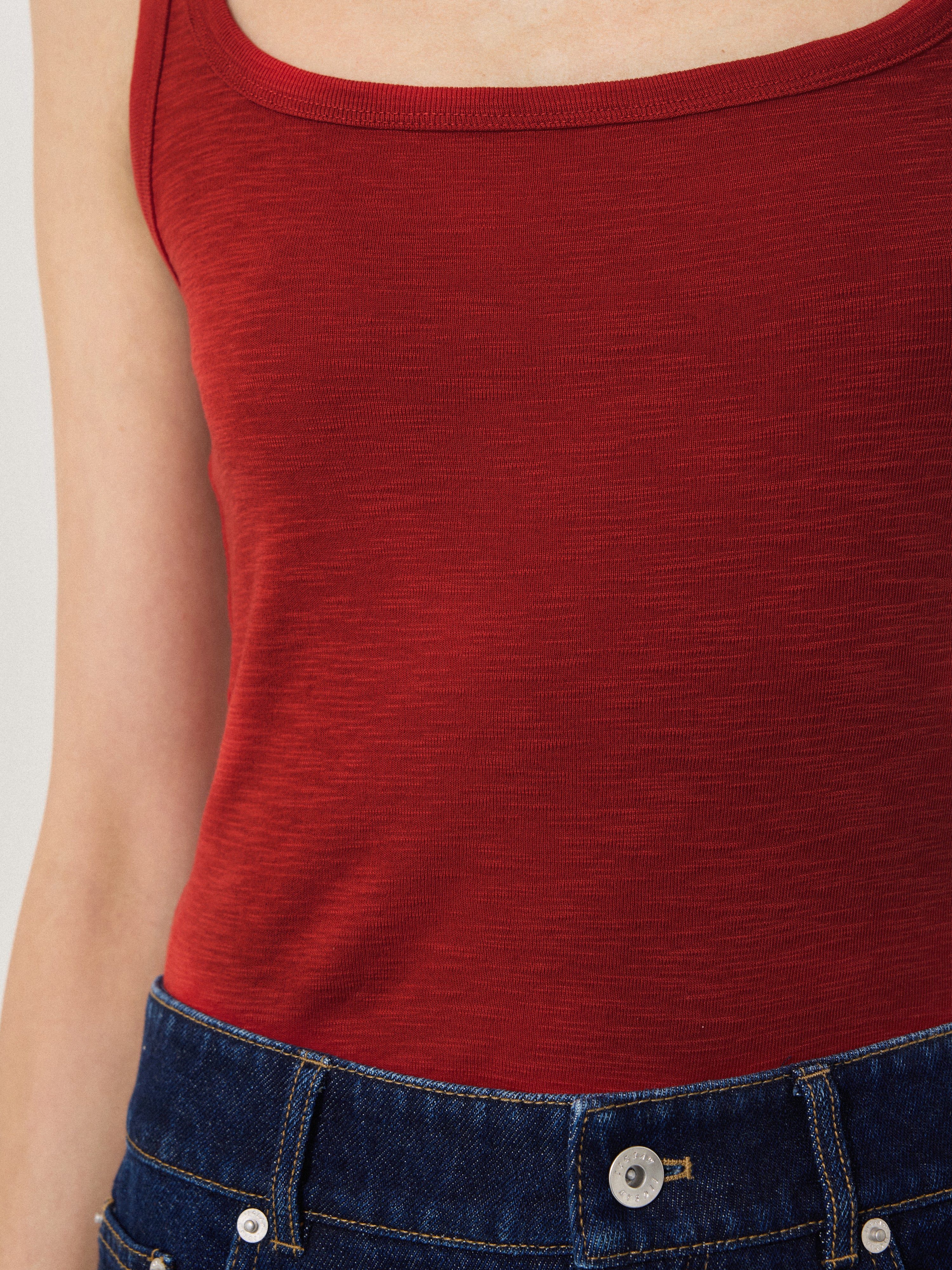 Luxury Cotton Square Neck Tank Top for Women - Soft & Comfortable Red Sleeveless Shirt - Perfect for Summer, Casual Wear & Layering