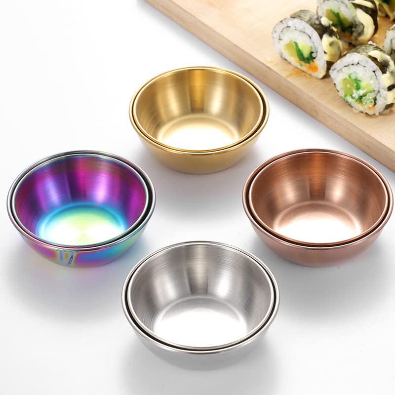 12PCS 3.46 Inch Stainless Steel Mini Sauce Bowls - Gold Round Individual Seasoning Dishes for Sushi, Dipping Sauces & Appetizers | Perfect for Restaurants, Home Dining & Party Serving