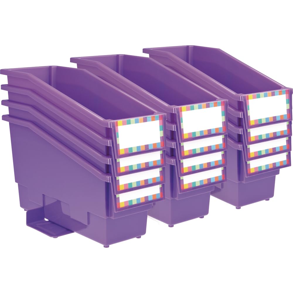 Non-Tip Book and Binder Holders with Stabilizer Wings - Set of 12, Purple (5.5
