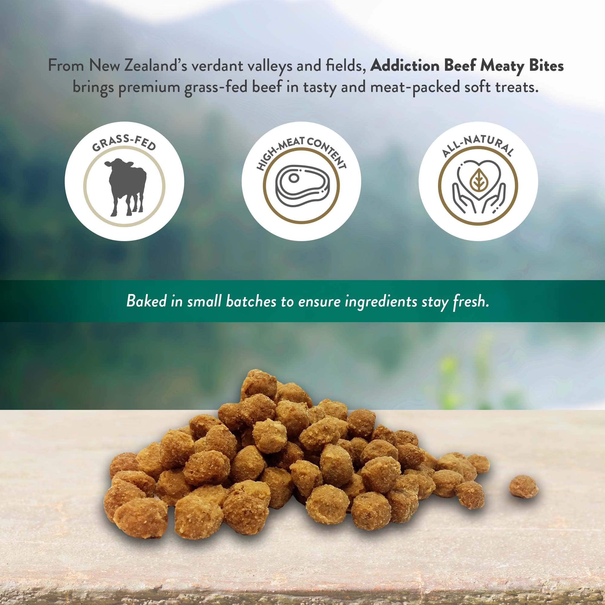 Addiction Meaty Bites Hypoallergenic Dog Treats - High Protein Grain-Free Soft Dog Snacks - Made in New Zealand - Beef Flavor (4oz x 3 Packs) - Perfect for Training, Rewards & Sensitive Stomachs