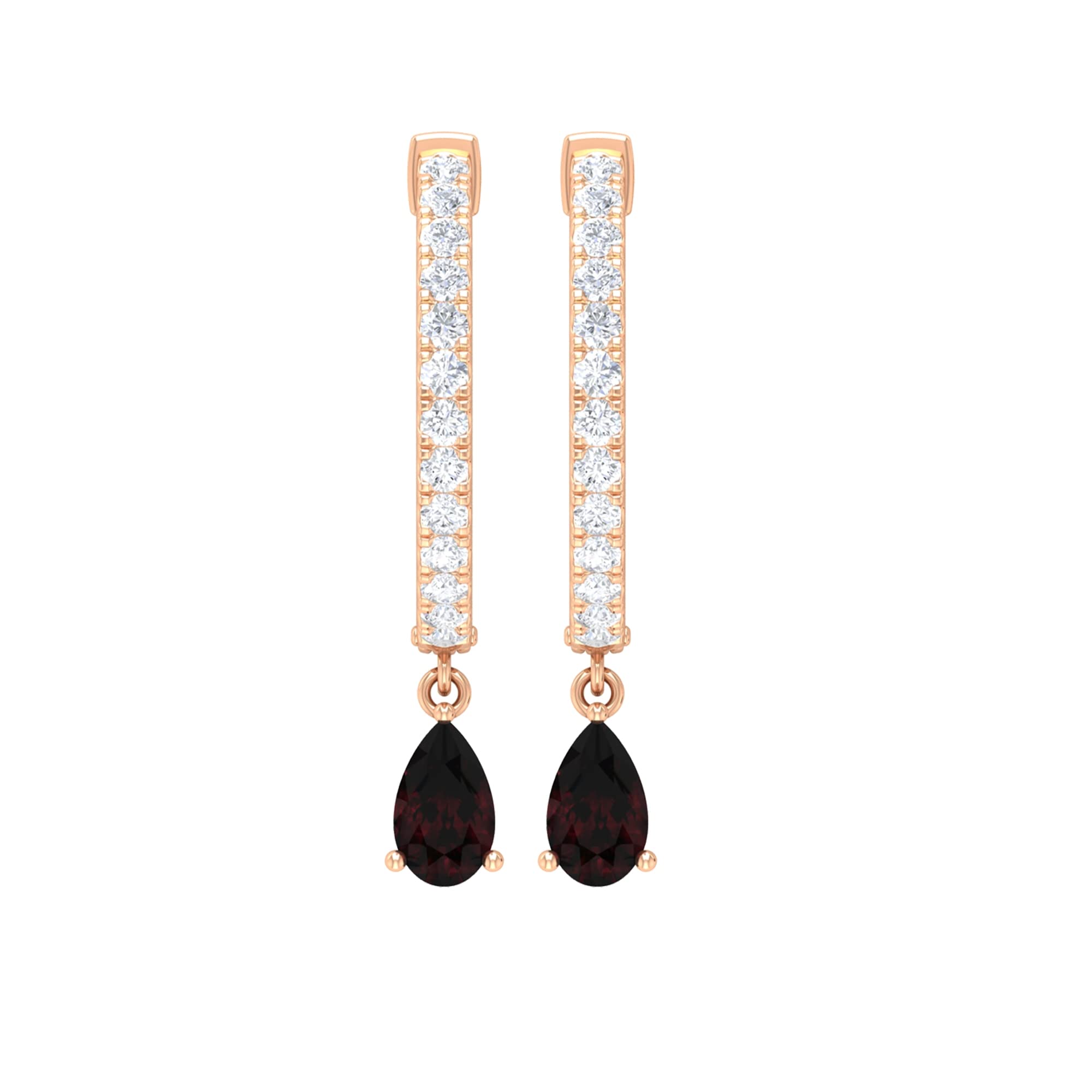 0.75 CT Garnet and Diamond Teardrop Earrings for Women - January Birthstone Jewelry - 14K Solid Gold Hoop Earrings - Elegant Drop Dangle Earrings for Party, Wedding & Special Occasions