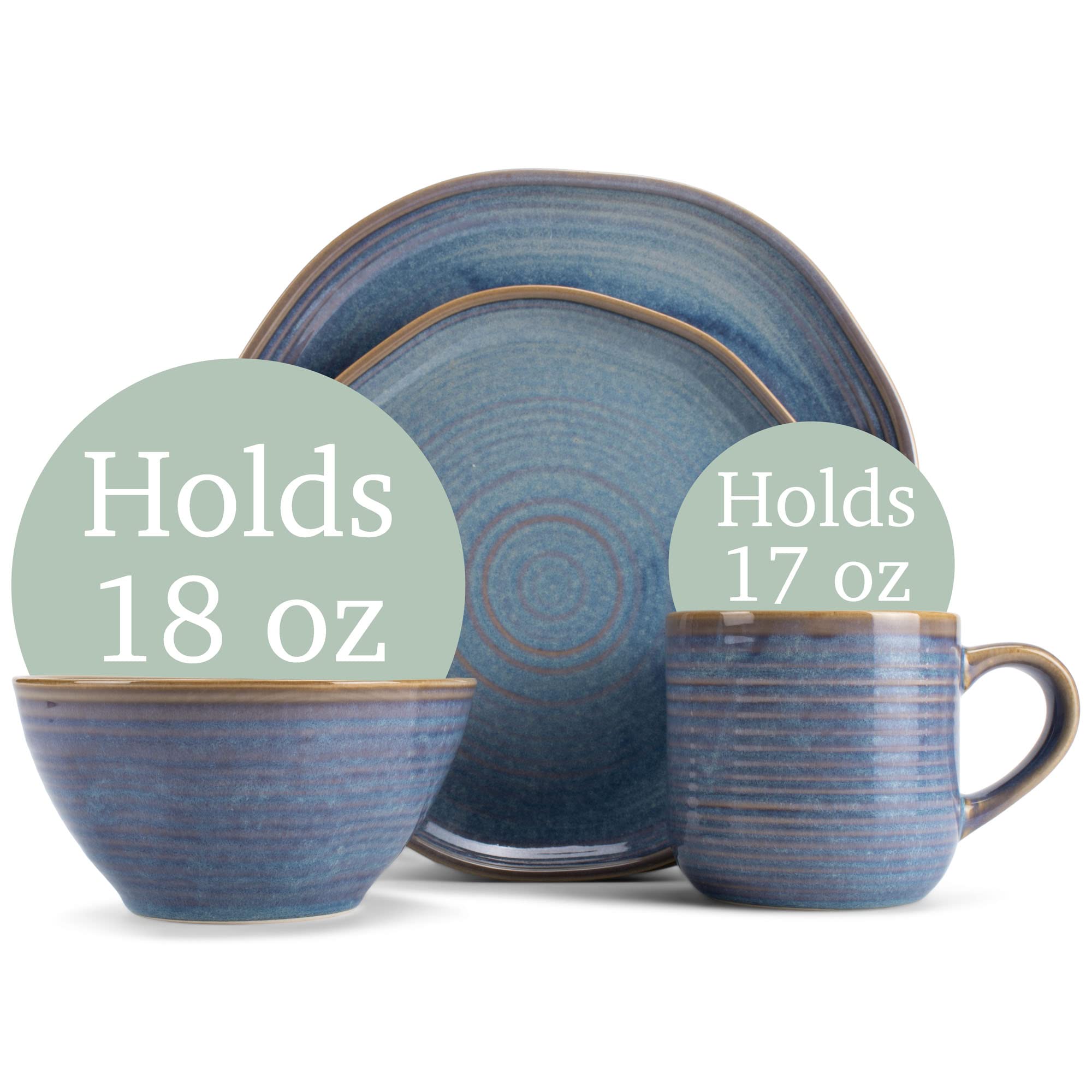 Elanze Designs 16-Piece Reactive Rustic Cabin Dinnerware Set - Ceramic Plates, Bowls, Mugs for 4, Ocean Sunrise | Perfect for Farmhouse Kitchens, Rustic Weddings & Cozy Family Dinners