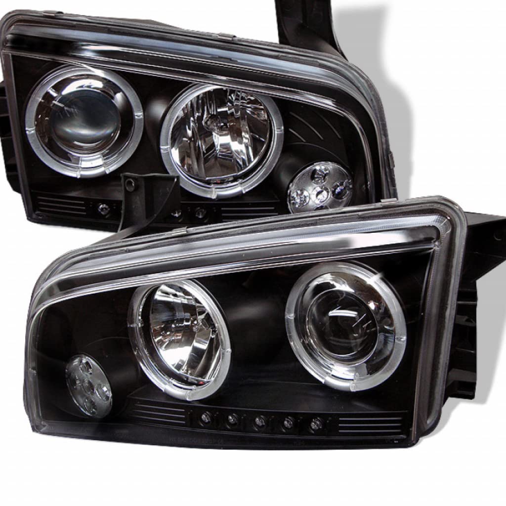 Spyder Projector Headlights for Dodge Charger 2006-2010 - Halo LED Black Housing Headlamps Pair (5009739) | Enhanced Night Visibility & Style Upgrade for Muscle Cars