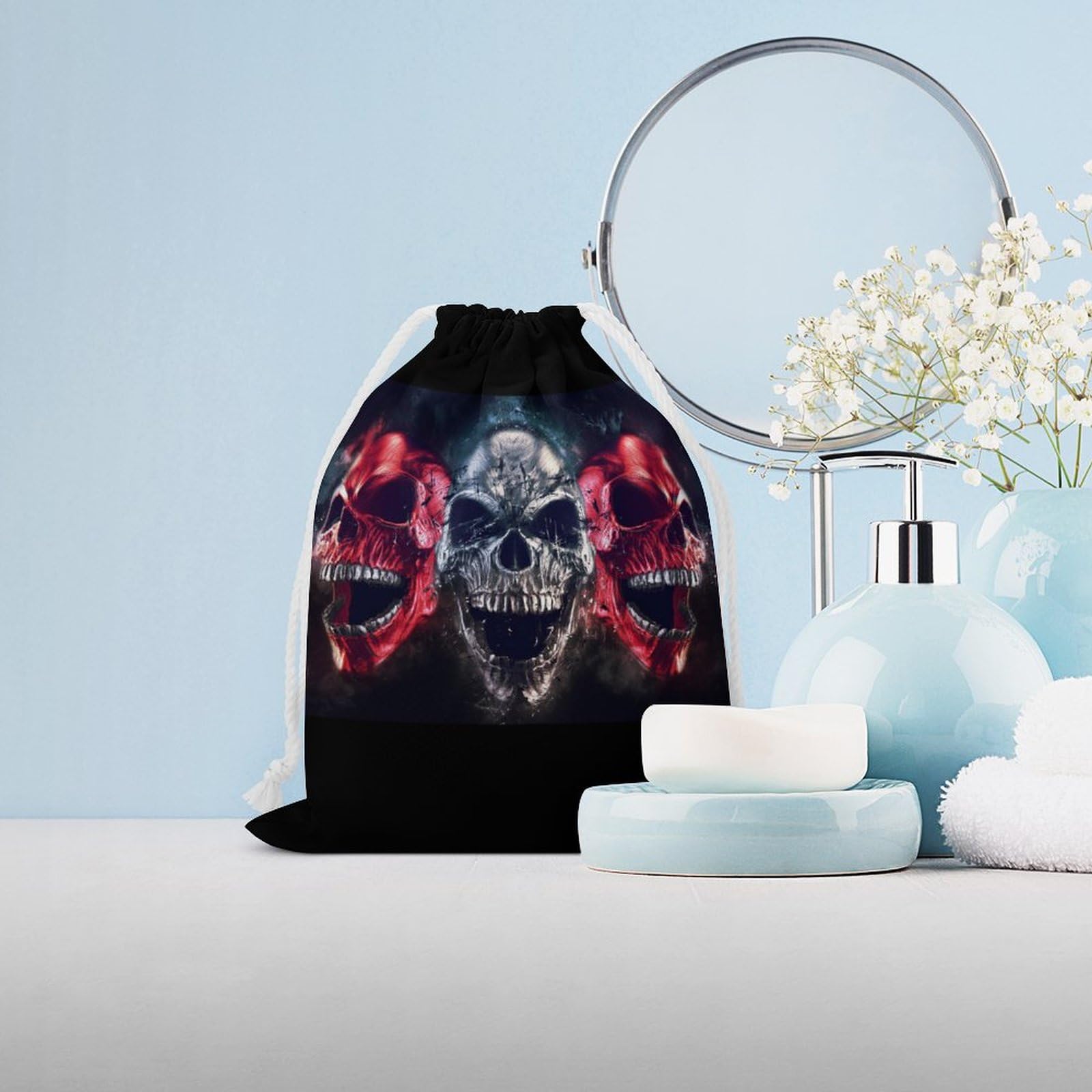 **Screaming Demon Skulls Cute Muslin Drawstring Bags - Small Reusable Gift Pouch for Party Favors, Halloween Treats & Jewelry Storage**