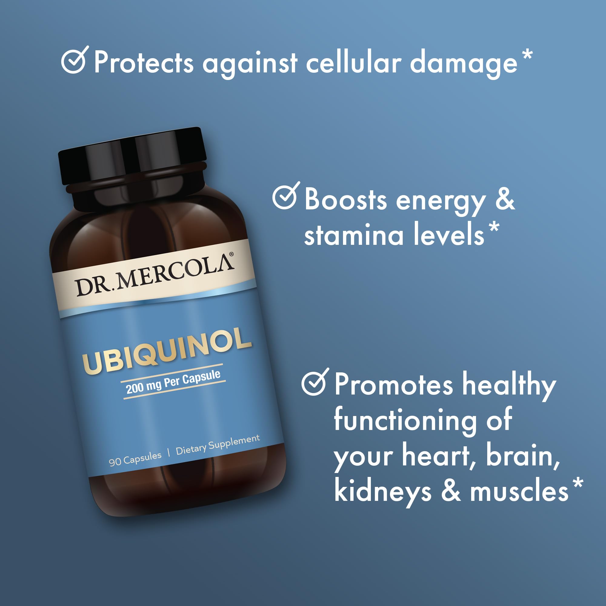 Dr. Mercola Ubiquinol Supplement - 90 Capsules (200mg Each) | Non-GMO CoQ10 for Energy Support & Heart Health | Daily Wellness & Active Lifestyle