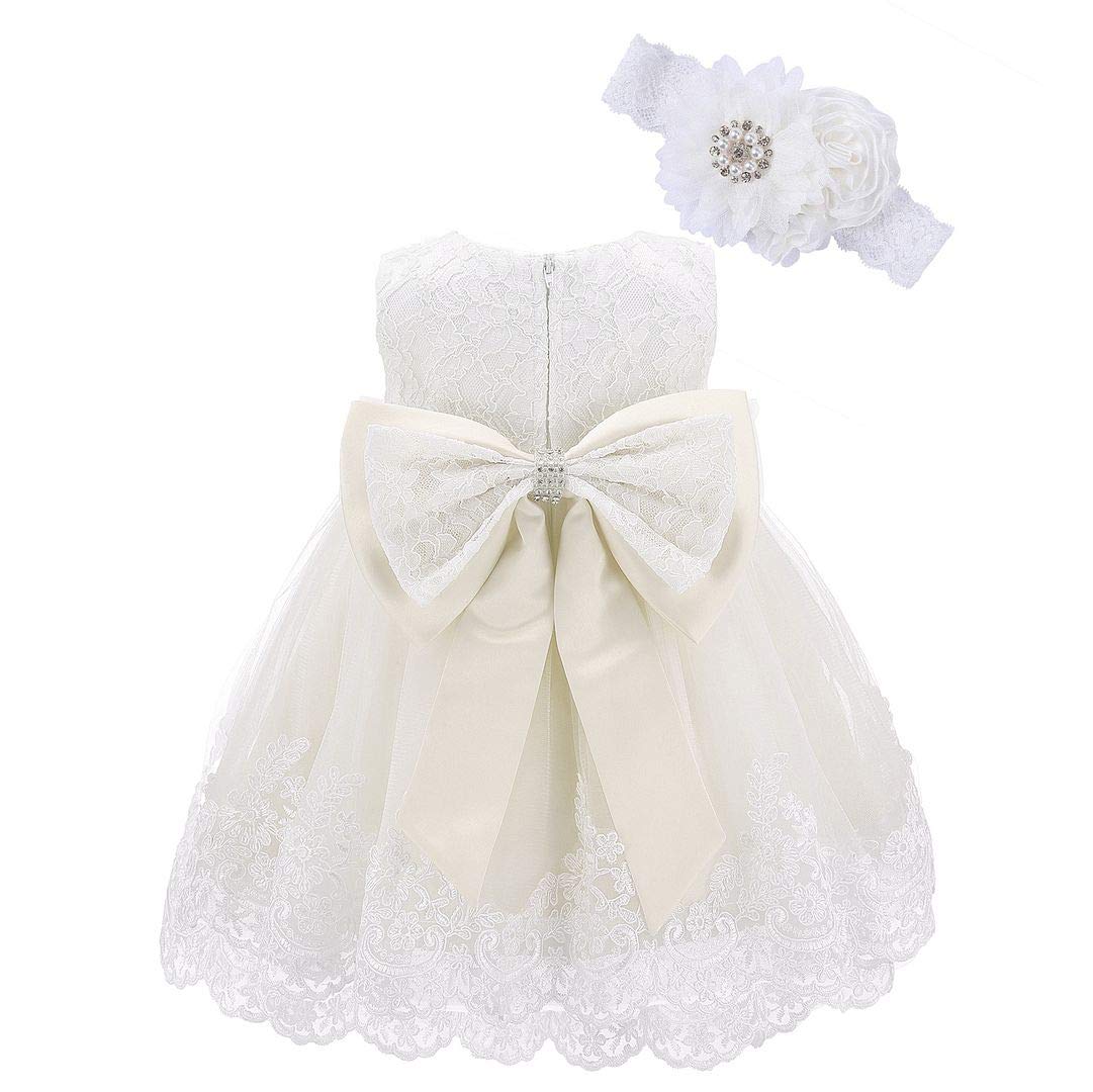 Bow Dream Baby Flower Girl Dresses - Lace Bowknot Wedding Pageant Formal Tutu Gown for Girls - Perfect for Weddings, Christenings & Special Occasions