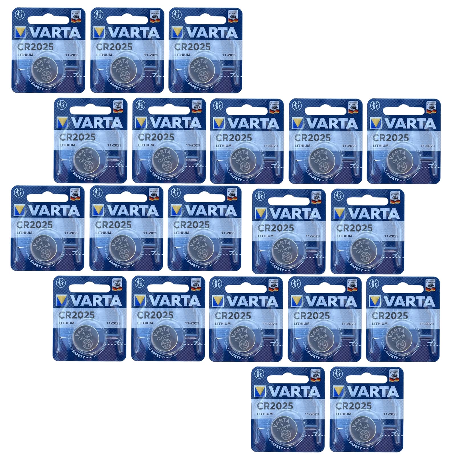 20pcs Varta CR2025 3V Lithium Coin Cell Battery - DL2025 ECR2025 Replacement - Long Lasting Power for Watches, Calculators, Key Fobs & Medical Devices