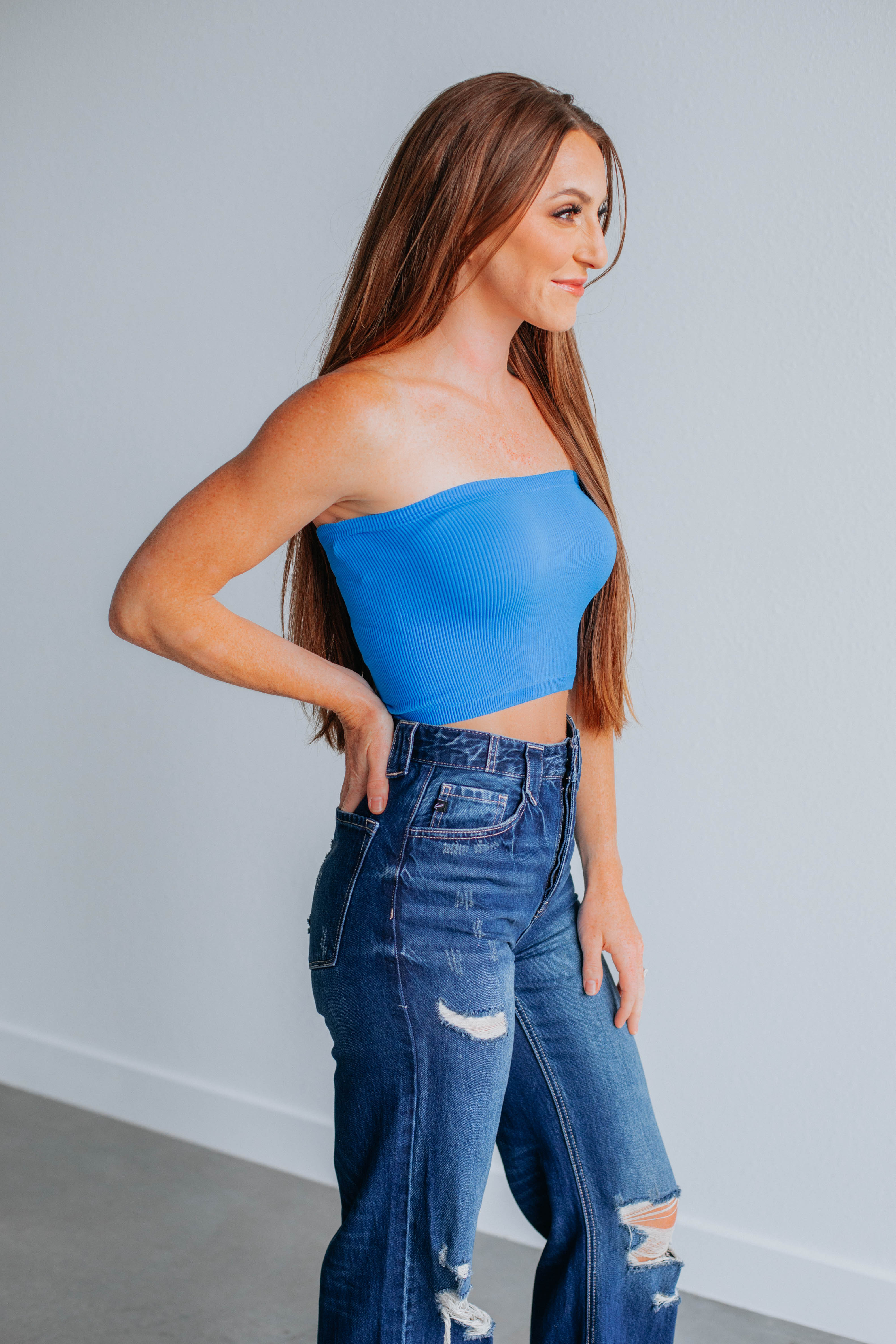 Alexa Ribbed Top - Cobalt Blue Women's Casual Shirt | Perfect for Everyday Wear & Layering