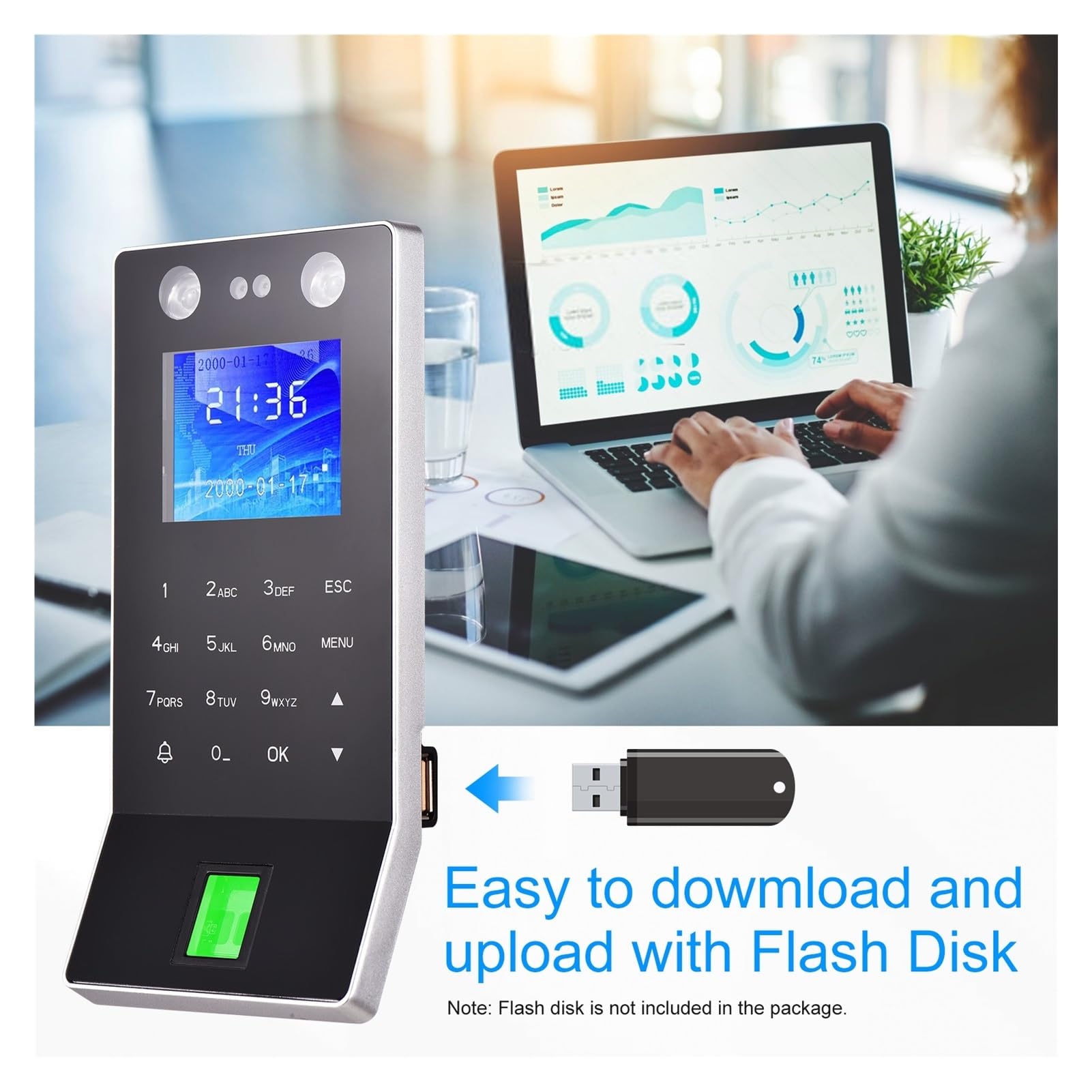 Biometric Time Clock - Face Recognition & Fingerprint Attendance System with Password Access for Employee Check-In | Ideal for Offices, Schools, and Secure Facilities