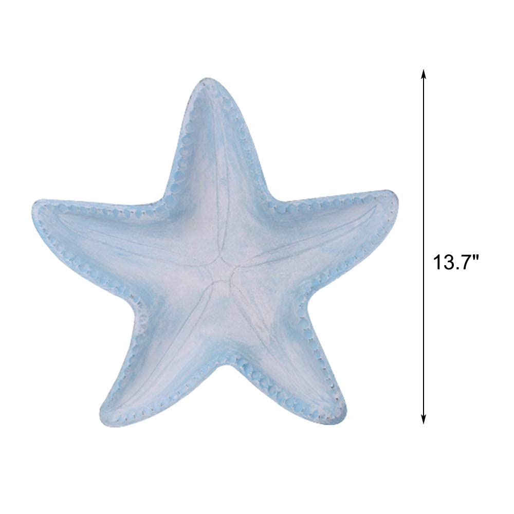 Rustic Resin Starfish Candle Holder & Tray Set - 13.7 Inch Light Blue Coastal Tea Light Holder, Sea Star Centerpiece for Beach Wedding Decor, Bathroom Vanity, or Dining Table Decor