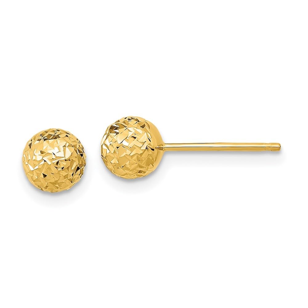 14K Gold Diamond Cut 6mm Ball Stud Earrings for Women - Elegant Fine Jewelry Gift for Anniversary, Birthday & Special Occasions