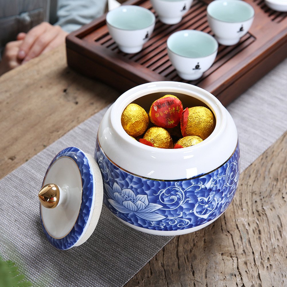 Blue Tea Storage Jar - Airtight Tea Caddy Tin for Kitchen & Pantry