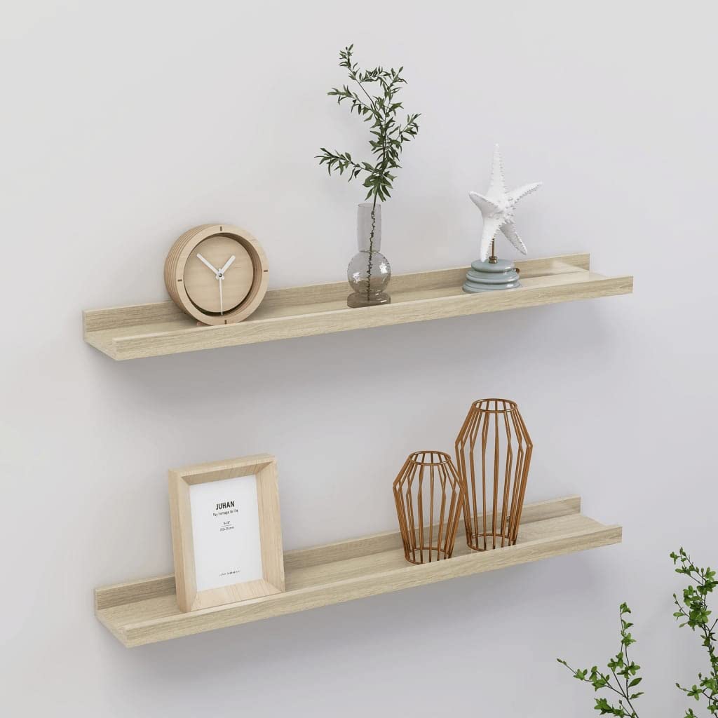 2 Pack Floating Wall Shelves - Sonoma Oak 23.6x3.5x1.2 Inch - Bathroom, Bedroom, Kitchen & Office Storage Decor - Perfect for Organizing Towels, Books, Spices & Displaying Decorative Items