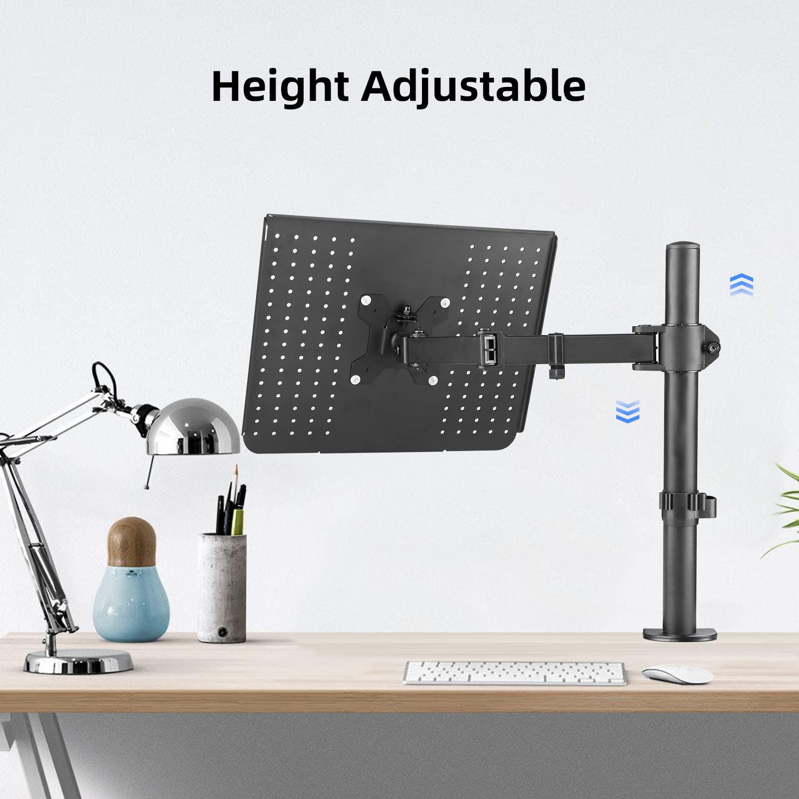 Suptek Adjustable Laptop Desk Mount Stand with Tray - Ergonomic Monitor Arm for 13-27 Inch Screens, Supports Notebooks up to 17