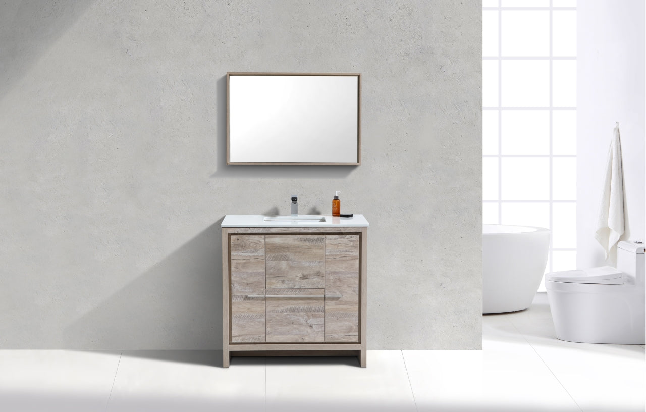 Modern Bathroom Vanity with Nature Wood & Quartz Countertop - Floor Standing Elegant Storage Cabinet for Powder Room, Master Bath & Guest Bath
