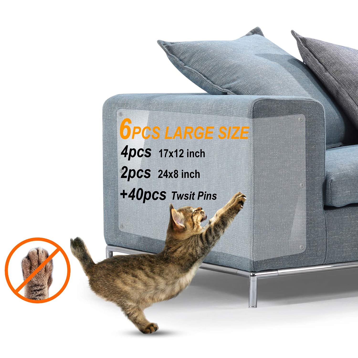 6-Pack X-Large Cat Scratch Furniture Protectors - Durable Cat Scratching Deterrent Guards for Couches, Sofas & Furniture | Cat Training Tape & Repellent Solution for Pet Owners | Perfect for Living Rooms, Bedrooms & Multi-Cat Households