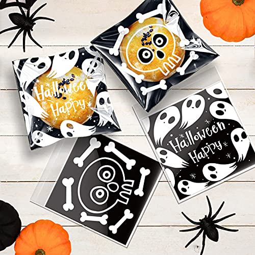 300Pcs Halloween Trick or Treat Bags - Clear Self-Adhesive Cellophane Candy Bags for Party Favors, Snacks & Gifts - 6 Styles - Perfect for Halloween Decorations, School Parties & Trick-or-Treating